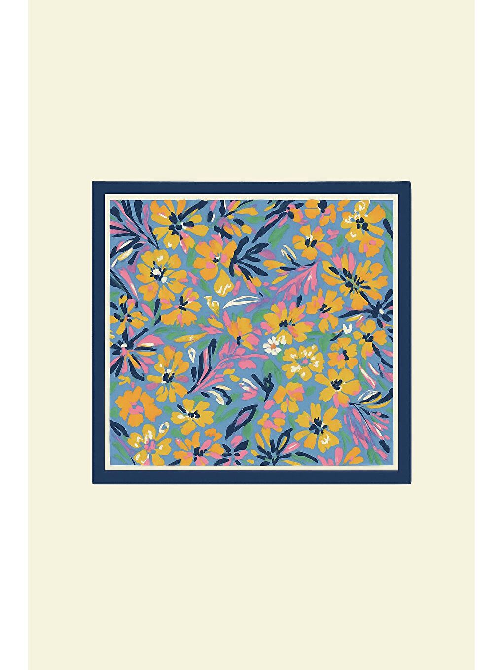 Lacivert Etnik Desenli Saten Bandana Fular-3