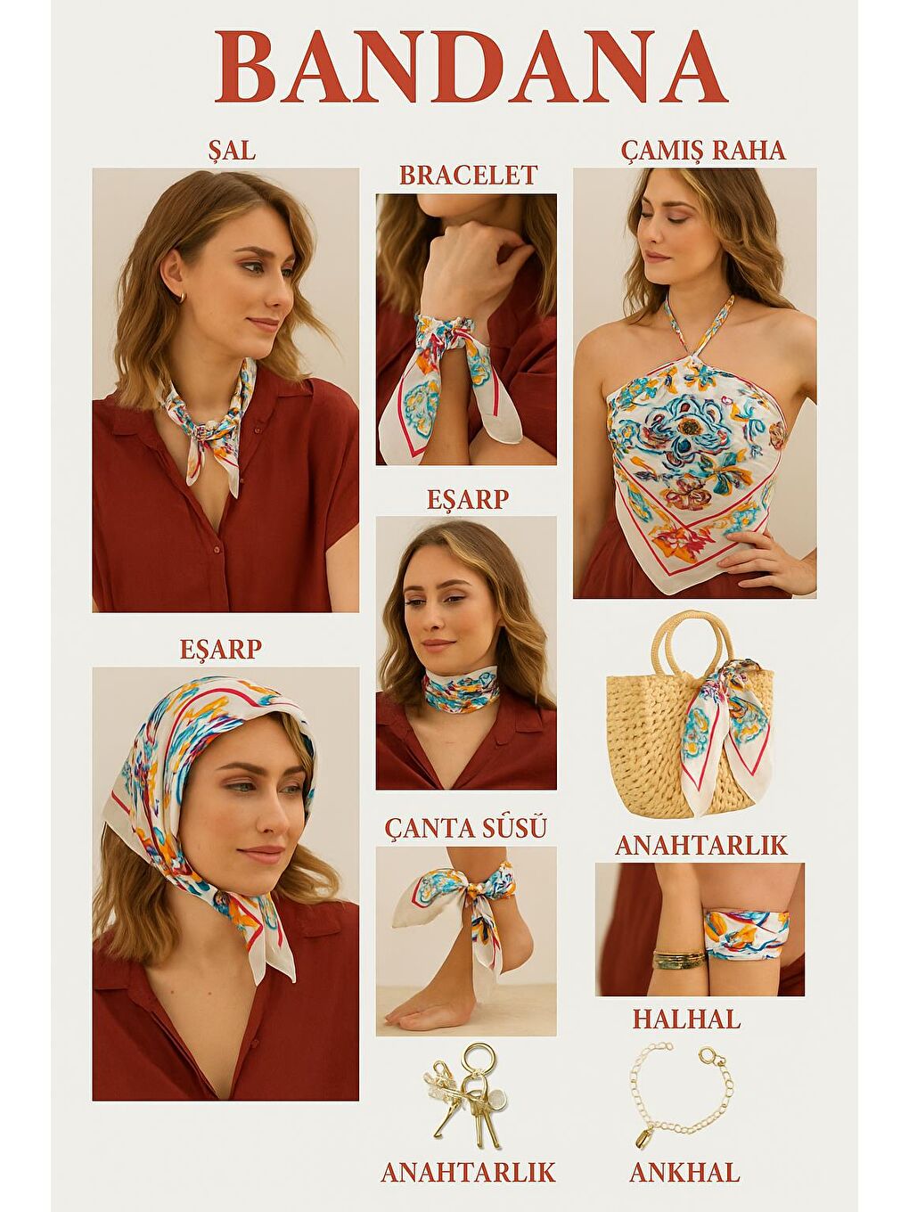 Lacivert Etnik Desenli Saten Bandana Fular-4