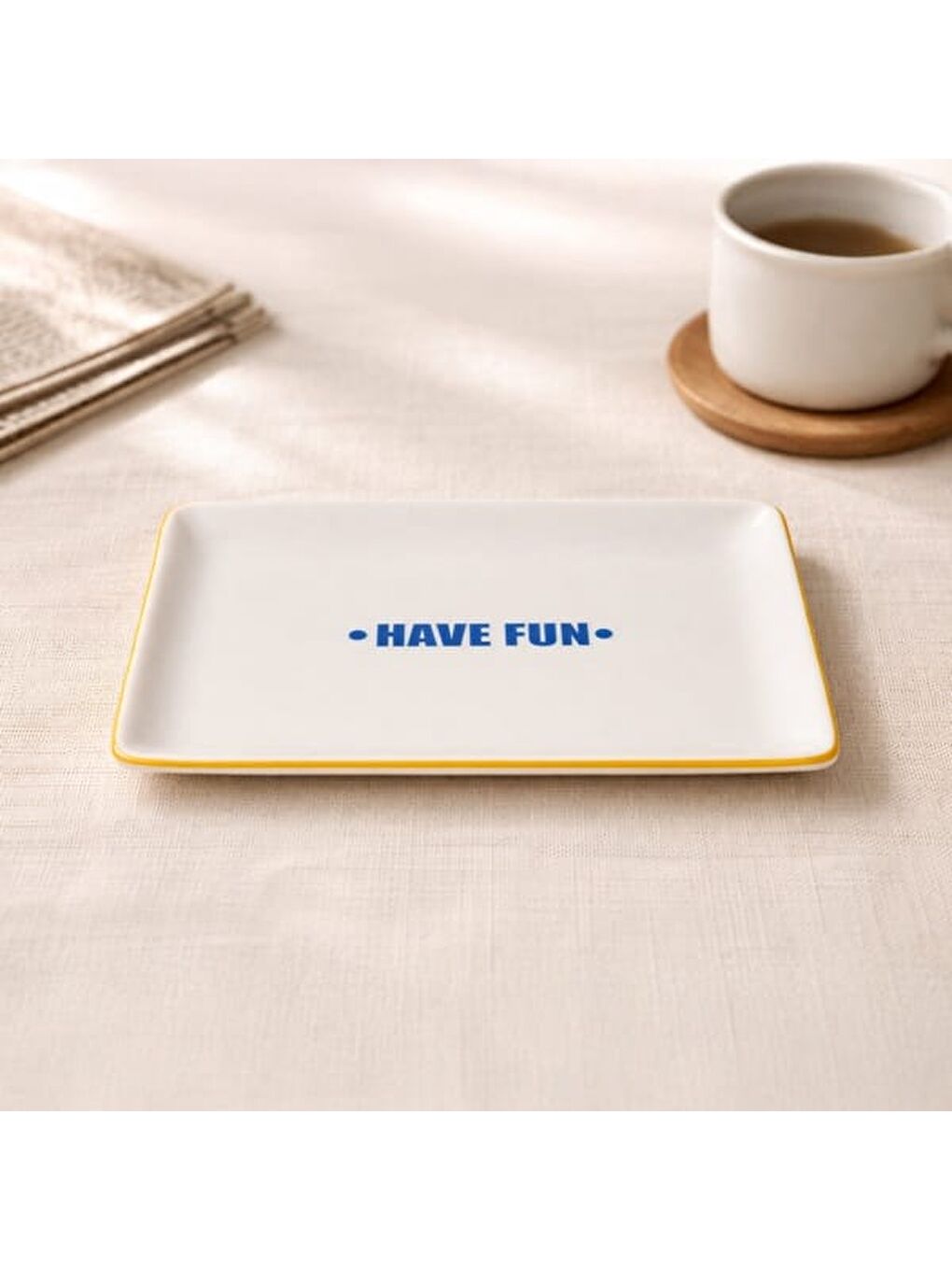 Ekru Kitchen Have Fun Servis Tabağı - Sarı / Mavi - 13x18 cm