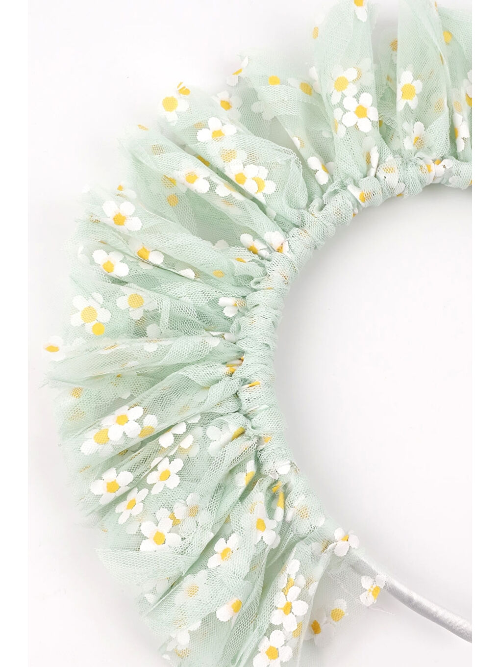 Yeşil Üzeri Papatyalı Kız Çocuk Tül Taç-1