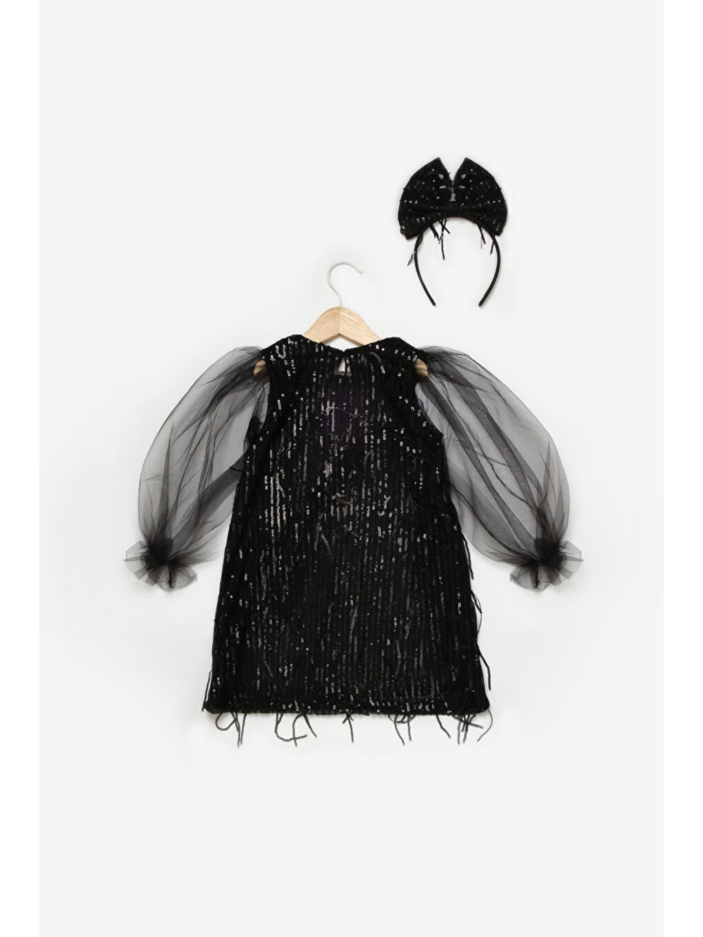 Siyah Pullu Saçak Detaylı Kız Çocuk Elbise - Emery-4