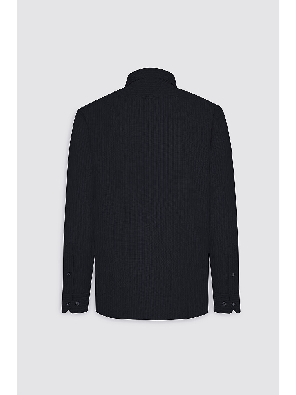 Erkek Siyah Slim Fit Dar Kesim Keten Görünümlü Gofre Desenli Düğmeli Yaka Gömlek-8