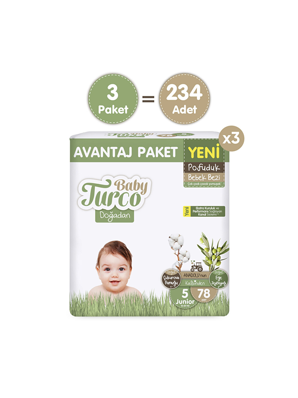 Doğadan Mega Avantaj Paketi Pofuduk Bebek Bezi 5 Numara Junior 234 Adet-1