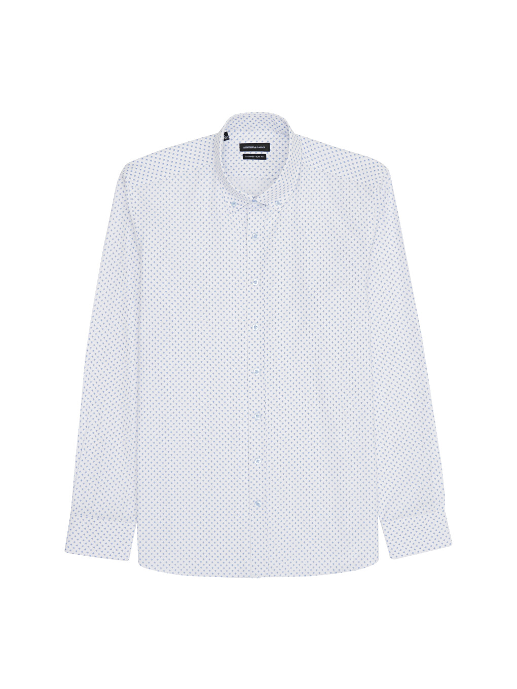 Erkek Beyaz-mavi Slim Fit Dar Kesim Düğmeli Yaka Pamuklu Baskılı Gömlek-7