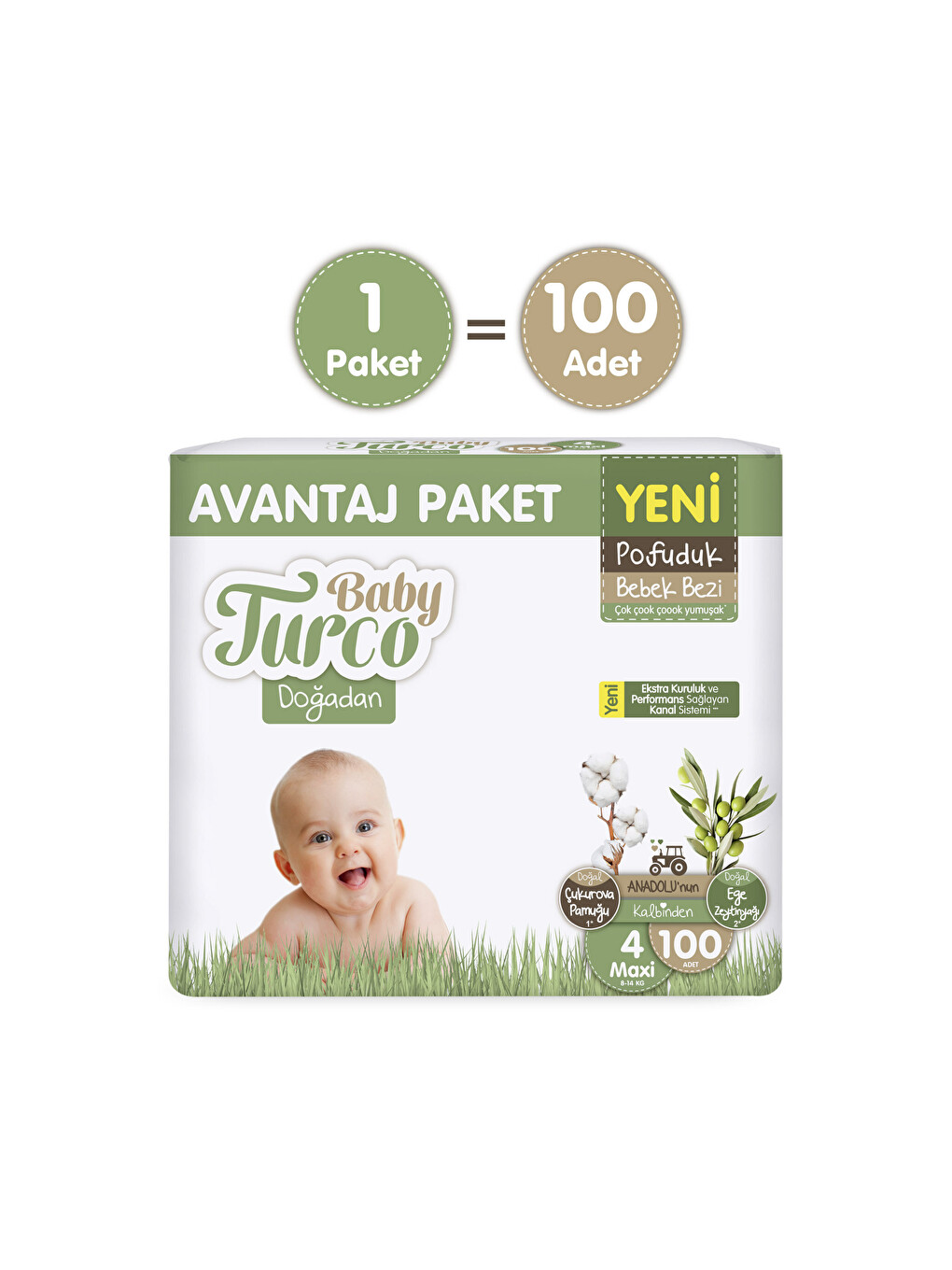 Doğadan Avantaj Paketi Pofuduk Bebek Bezi 4 Numara Maxi 100 Adet-1