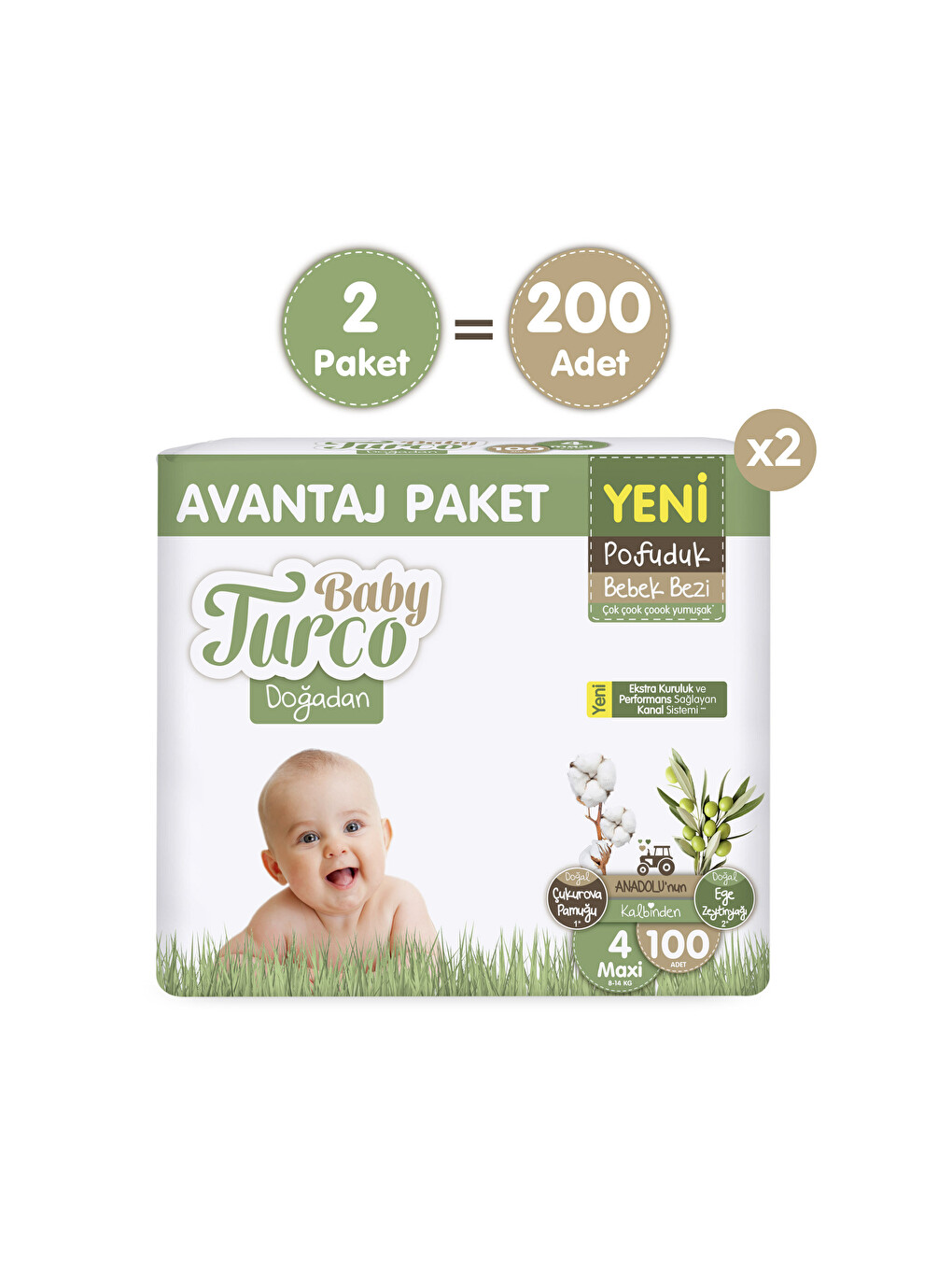 Doğadan Süper Avantaj Paketi Pofuduk Bebek Bezi 4 Numara Maxi 200 Adet-1