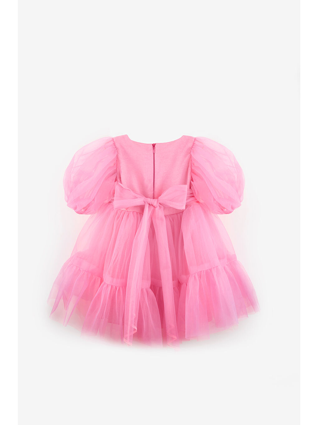 Pembe Eteği Fırfırlı Kemerli Kız Çocuk Tül Elbise - Casey-5