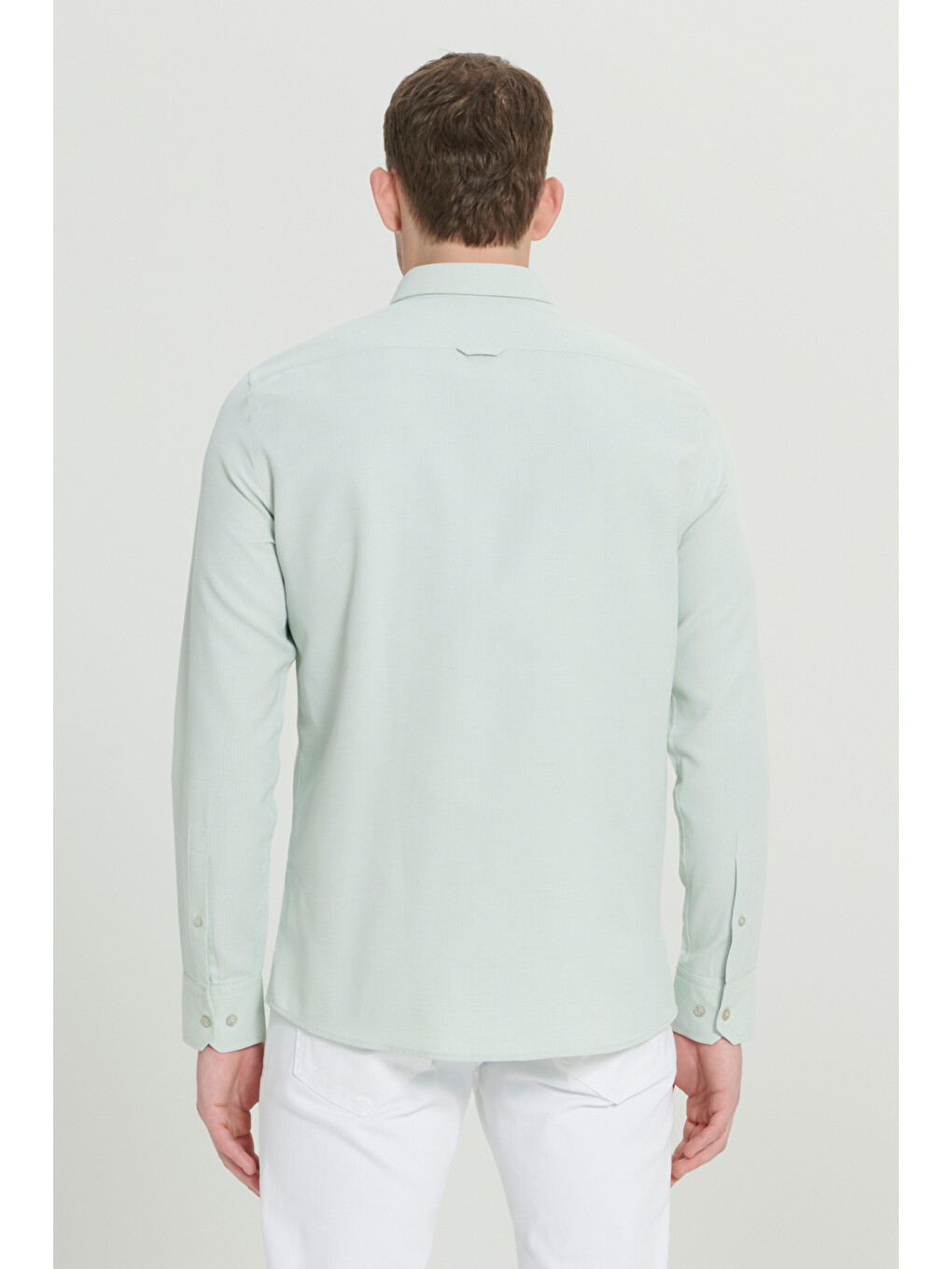 Erkek Yeşil Slim Fit Dar Kesim Düğmeli Yaka Armürlü Pamuklu Gömlek-6
