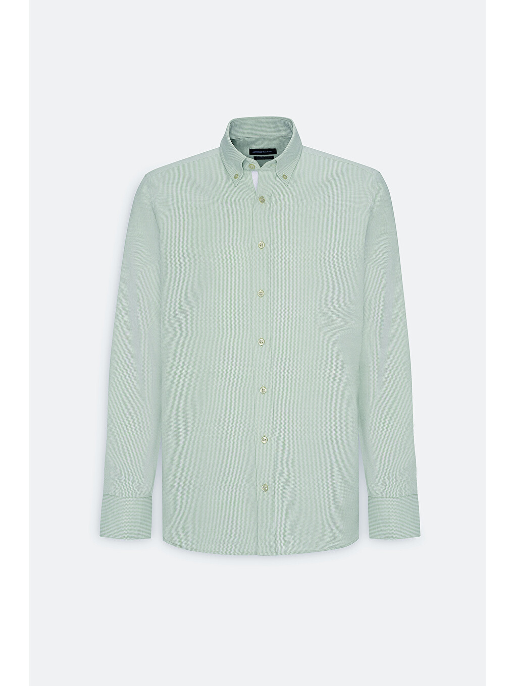 Erkek Yeşil Slim Fit Dar Kesim Düğmeli Yaka Armürlü Pamuklu Gömlek-7