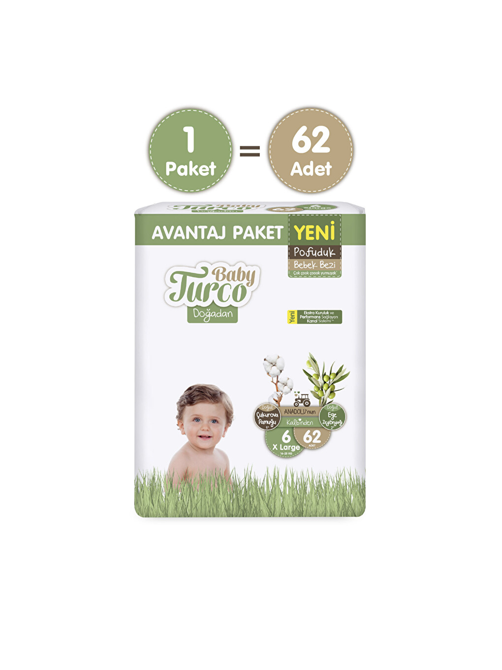 Doğadan Avantaj Paketi Pofuduk Bebek Bezi 6 Numara Xlarge 62 Adet-1