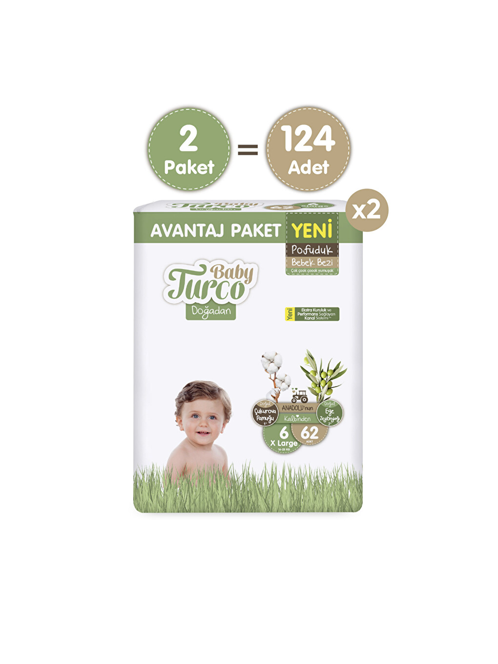 Doğadan Süper Avantaj Paketi Pofuduk Bebek Bezi 6 Numara Xlarge 124 Adet-1