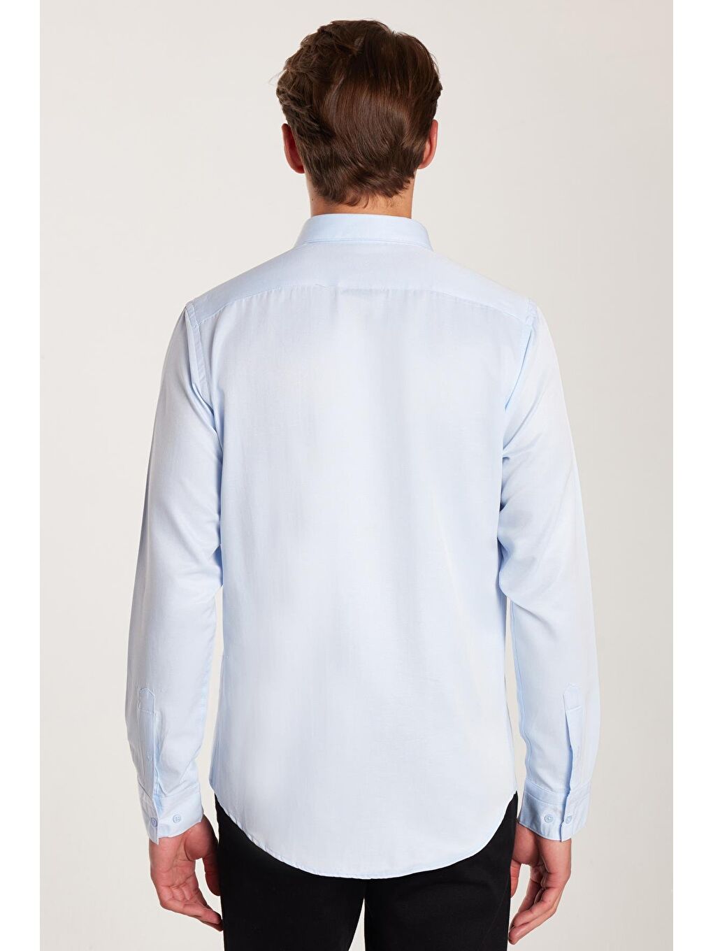 Erkek Slim Fit Dar Kesim Pamuklu Kolay Ütü Mavi Düğmeli Yaka Gömlek-4