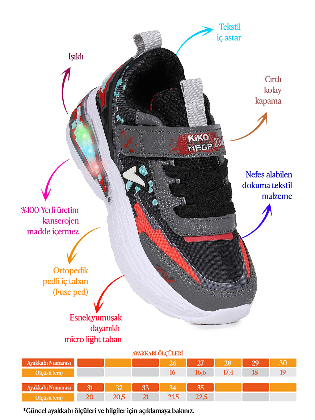 Gri Craft Işıklı Günlük Cırtlı Erkek Çocuk Spor Ayakkabı-1