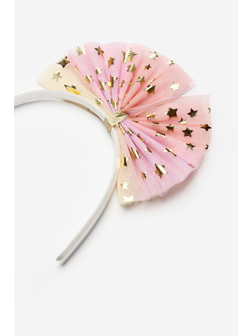 Sarı Yıldızlı Tül Fiyonklu Kız Çocuk Taç-1