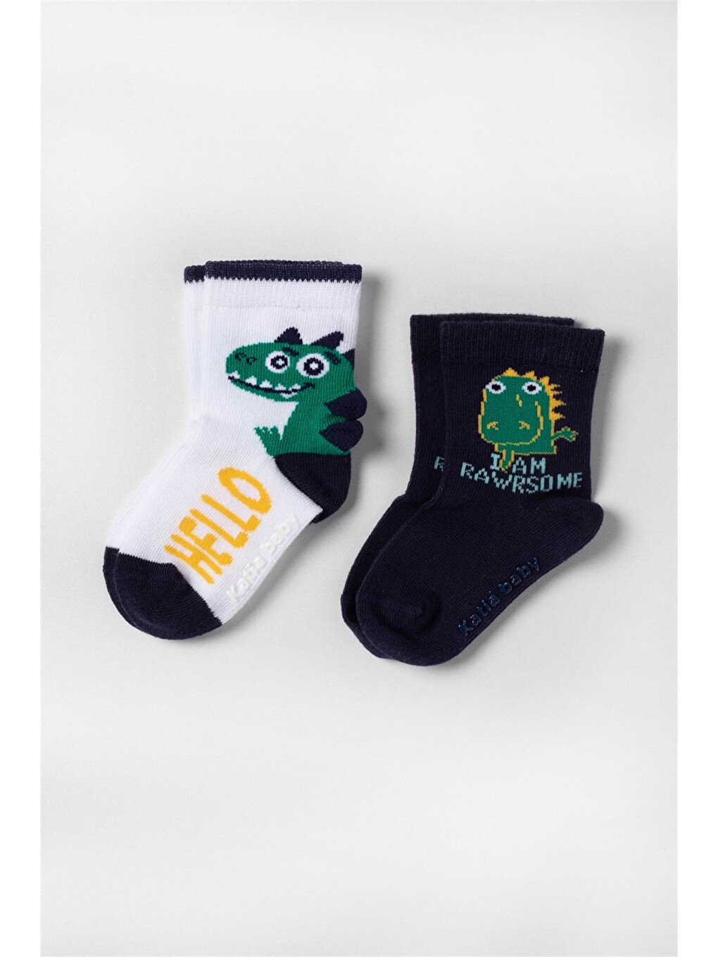2 Li Paket Teal Tales Dinozor Bebek Çorap Lacivert/beyaz