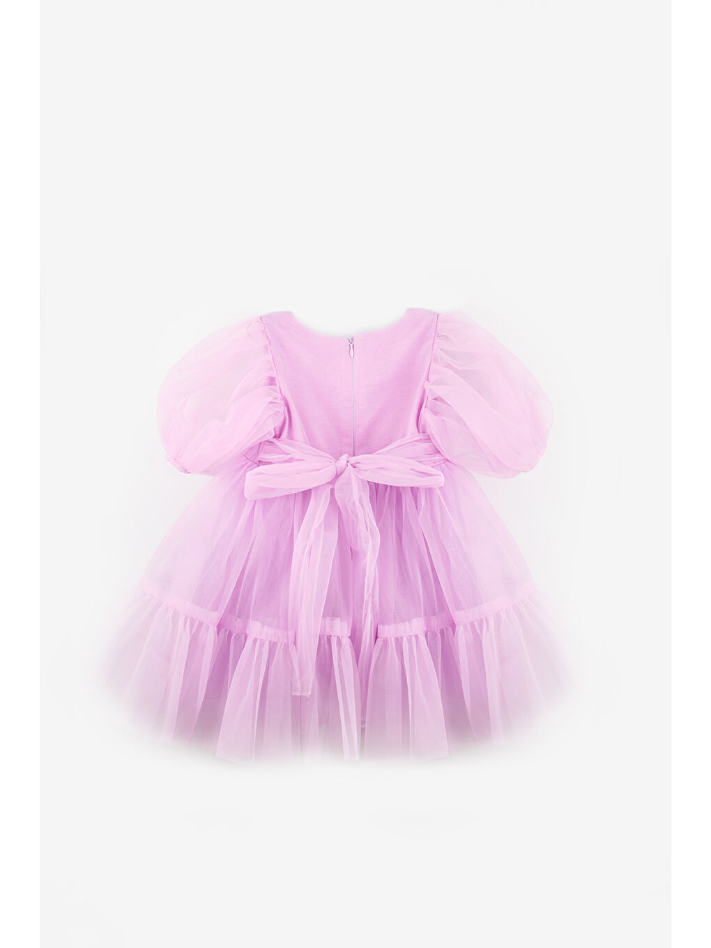 Lila Eteği Fırfırlı Kemerli Kız Çocuk Tül Elbise - Casey-1