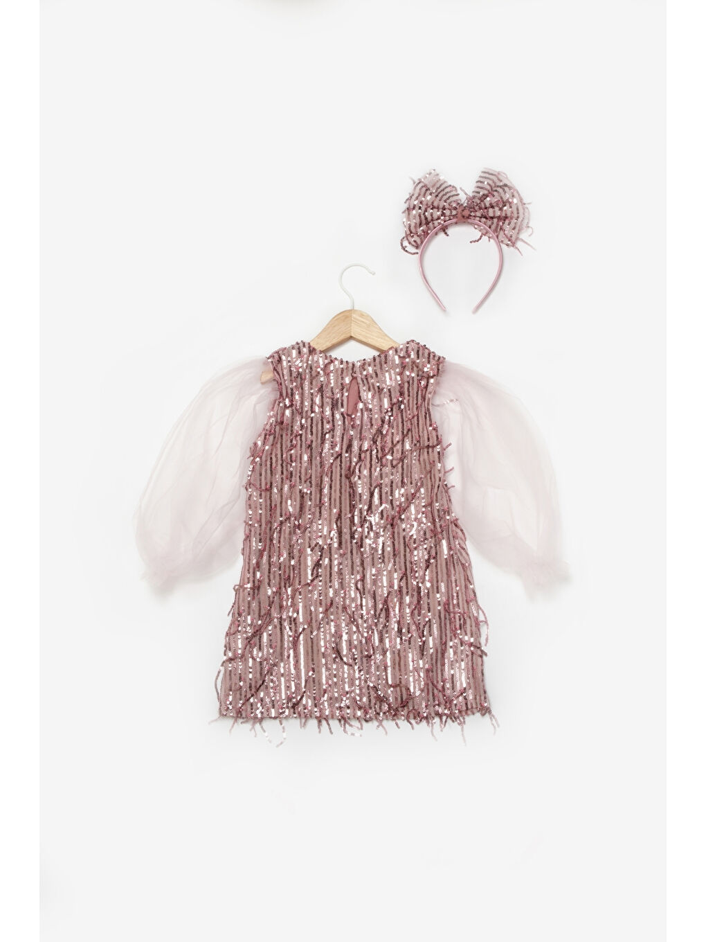 Pembe Pullu Saçak Detaylı Kız Çocuk Elbise - Emery-4