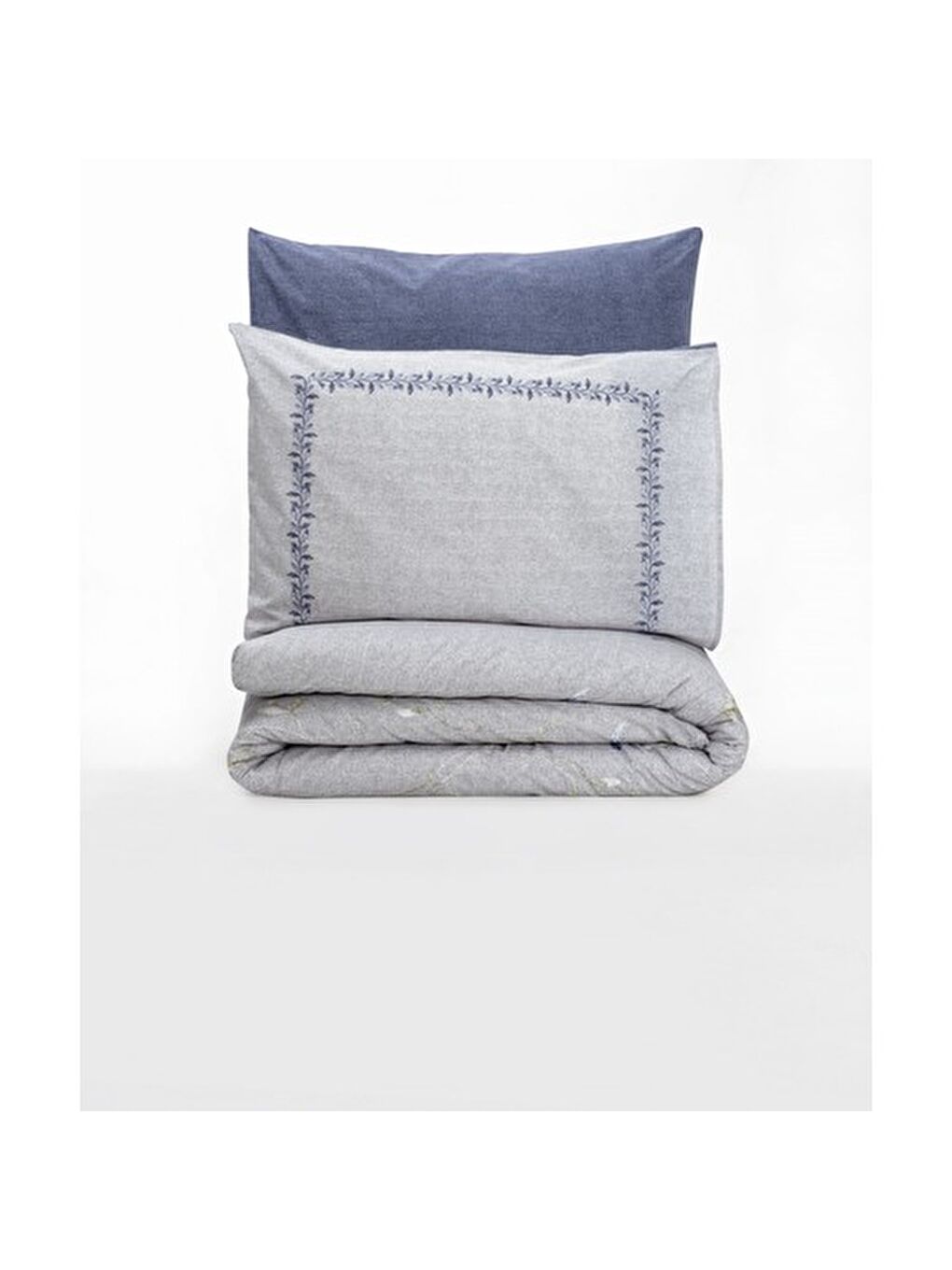 Karışık Pamuk Box Modeline Çift Kişilik Nevresim Takımı Nitsa Lacivert-3