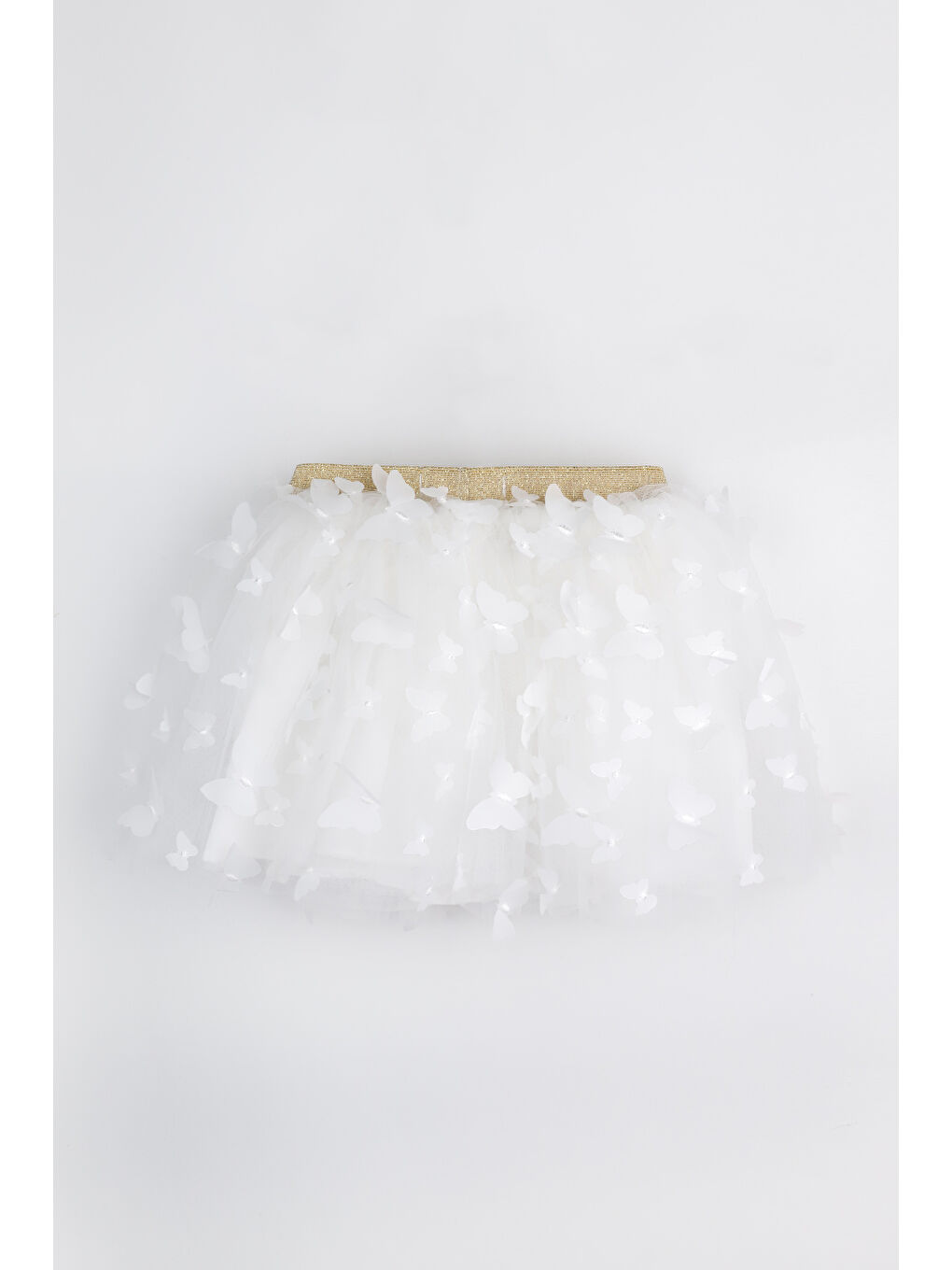 Ekru Kelebek Aplikeli Kız Çocuk Tül Etek - Pauline-1