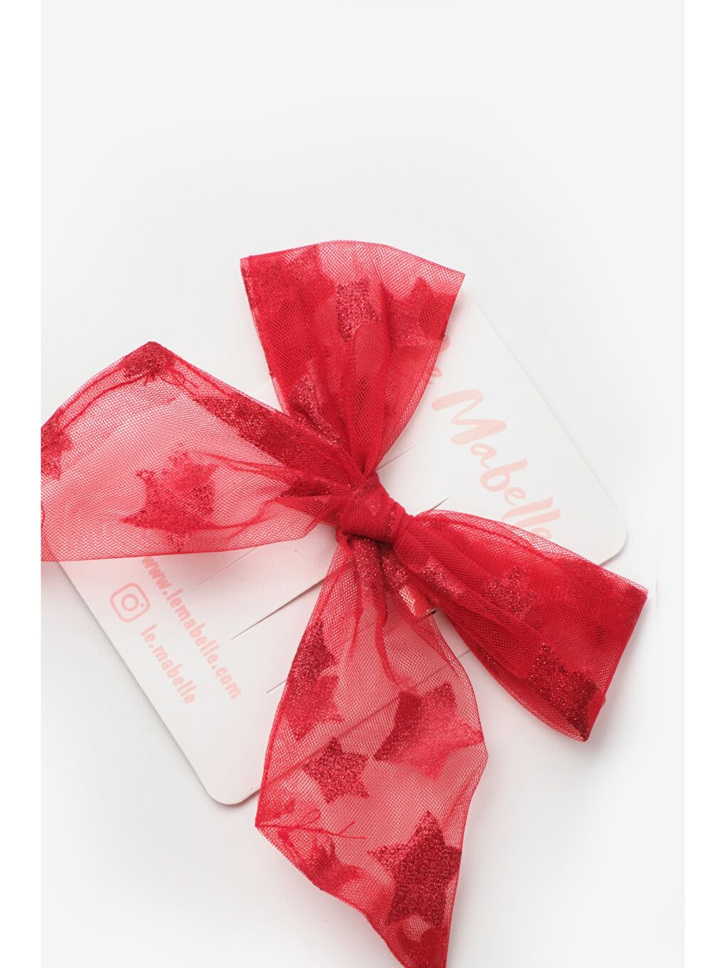 Kırmızı Simli Yıldızlı Tül Kız Çocuk Klips Toka-2