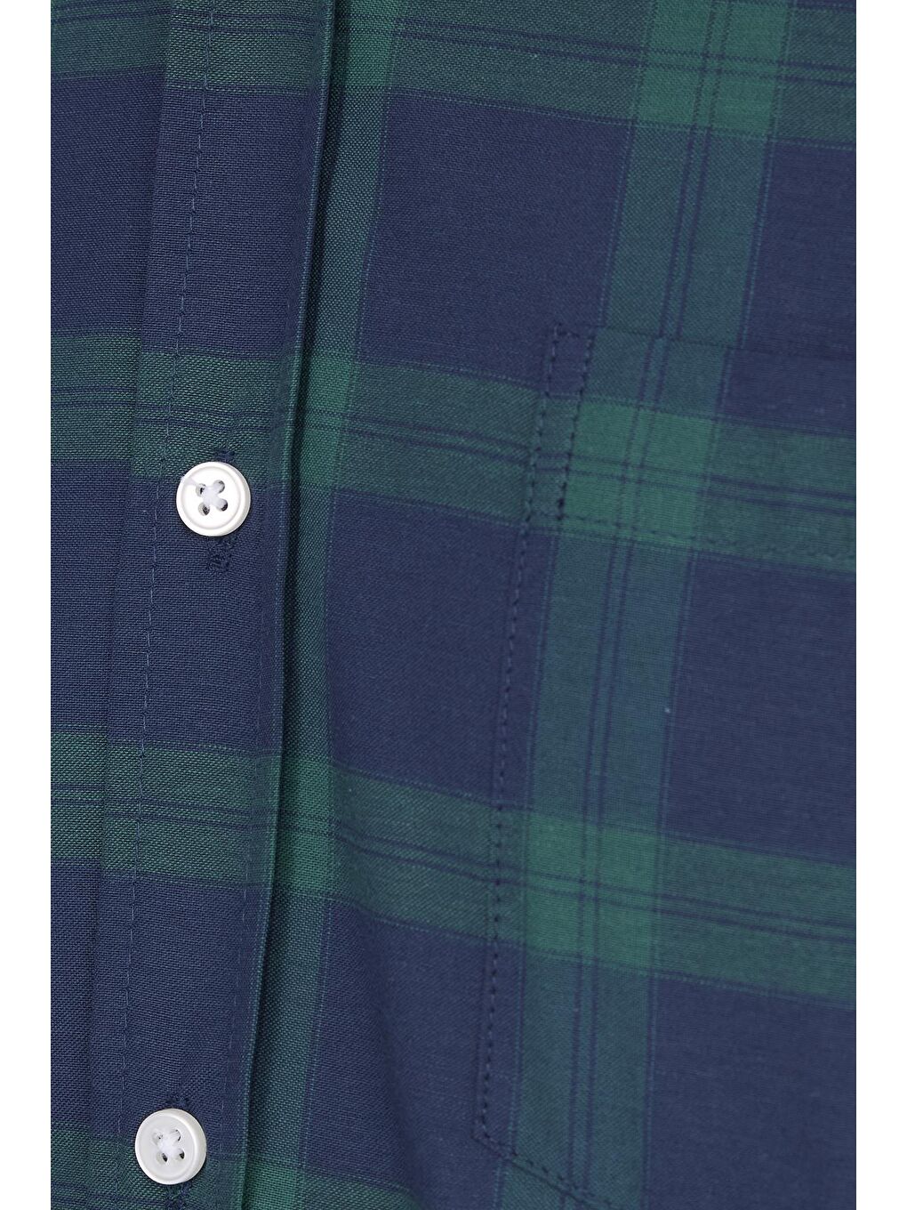 Karışık Erkek Regular Fit Klasik Kesim Düğmeli Yaka Küçük Kareli Pamuklu Yeşil-Mavi Gömlek-6