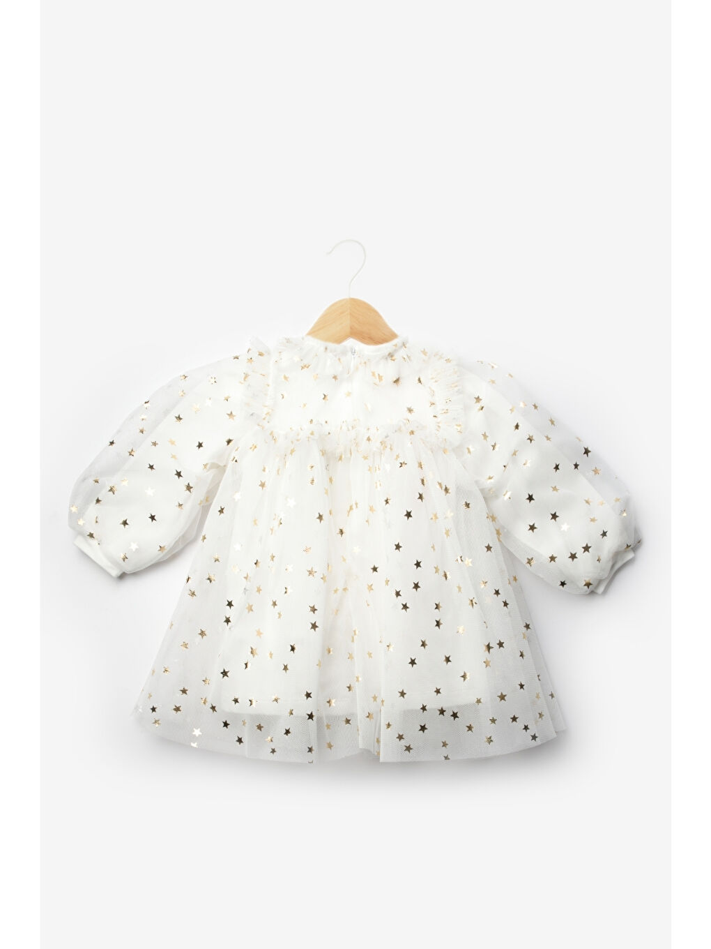 Ekru Yıldız Detaylı Kız Bebek Tül Elbise - Vanessa-1