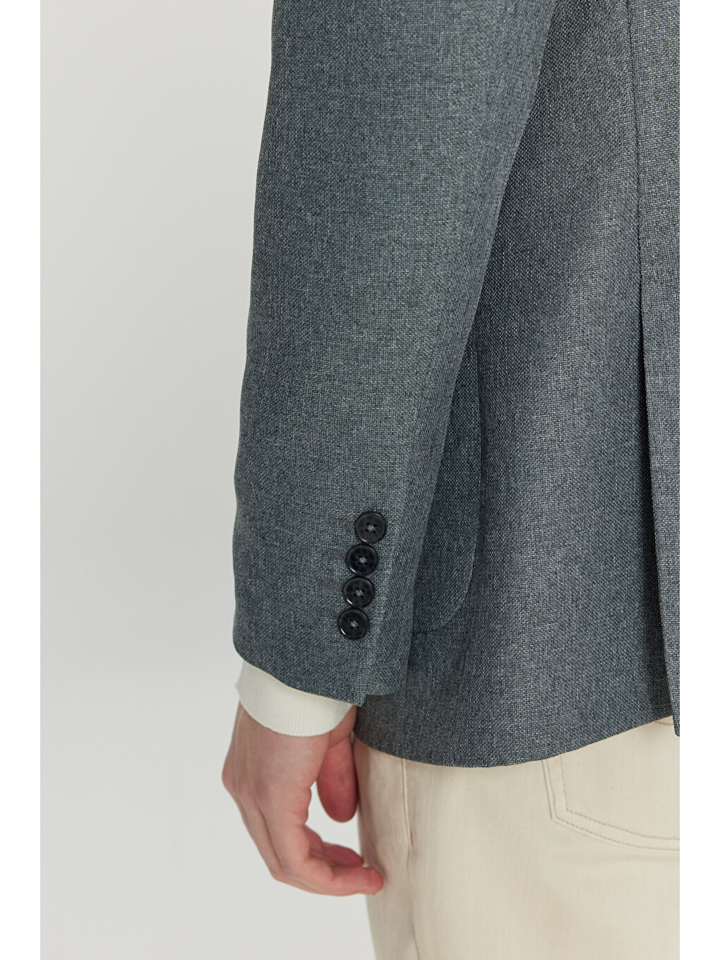 Erkek Gri Normal Kesim Mono Yaka Torba Cepli Armürlü Blazer Ceket-4