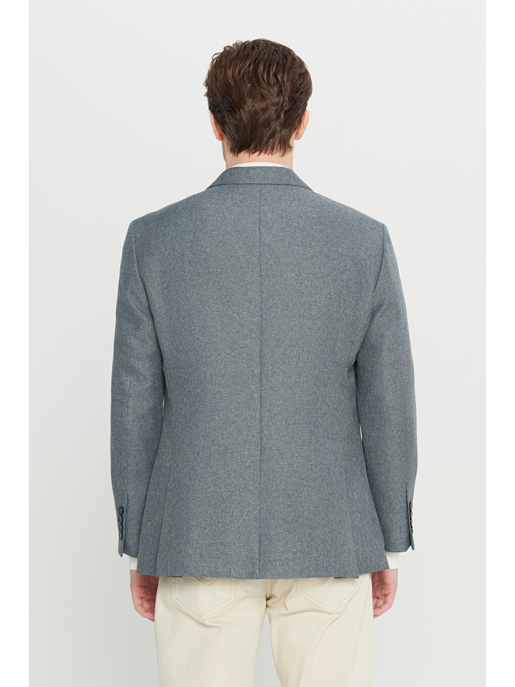 Erkek Gri Normal Kesim Mono Yaka Torba Cepli Armürlü Blazer Ceket-5