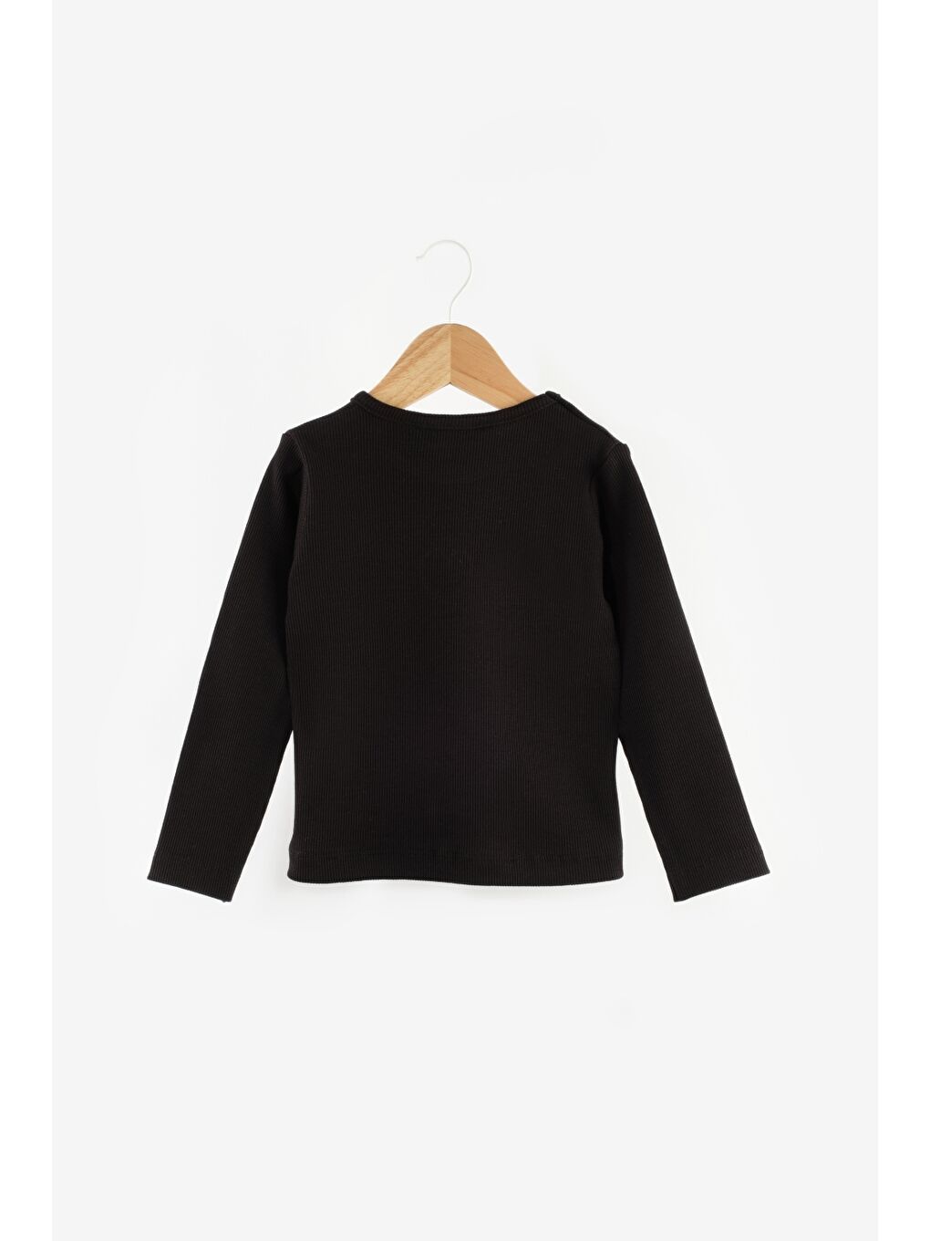 Siyah Kalp Nakışlı Fitilli Kız Çocuk Tişört-3