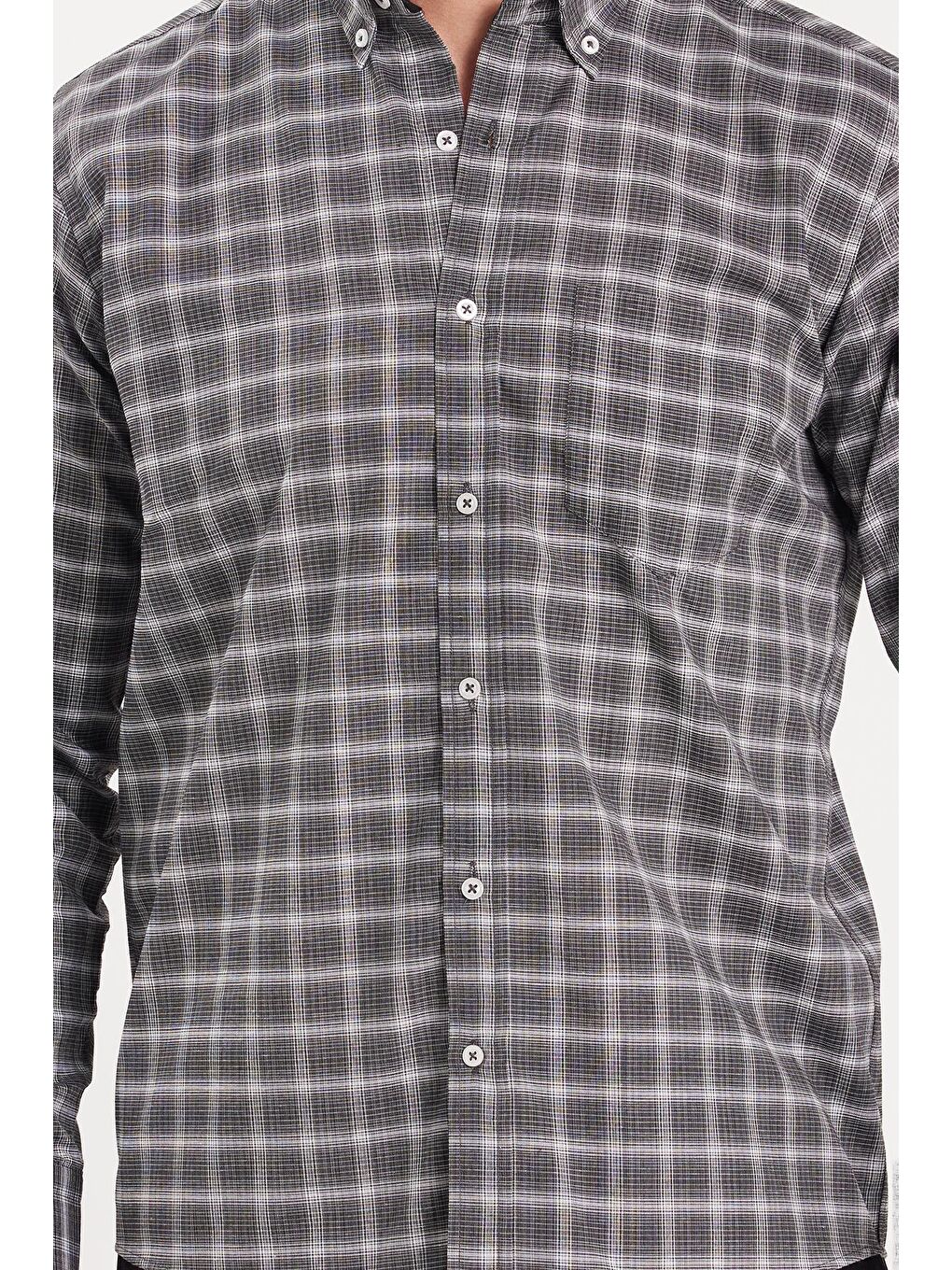 Karışık Erkek Regular Fit Klasik Kesim Düğmeli Yaka Küçük Kareli Pamuklu Gömlek-2