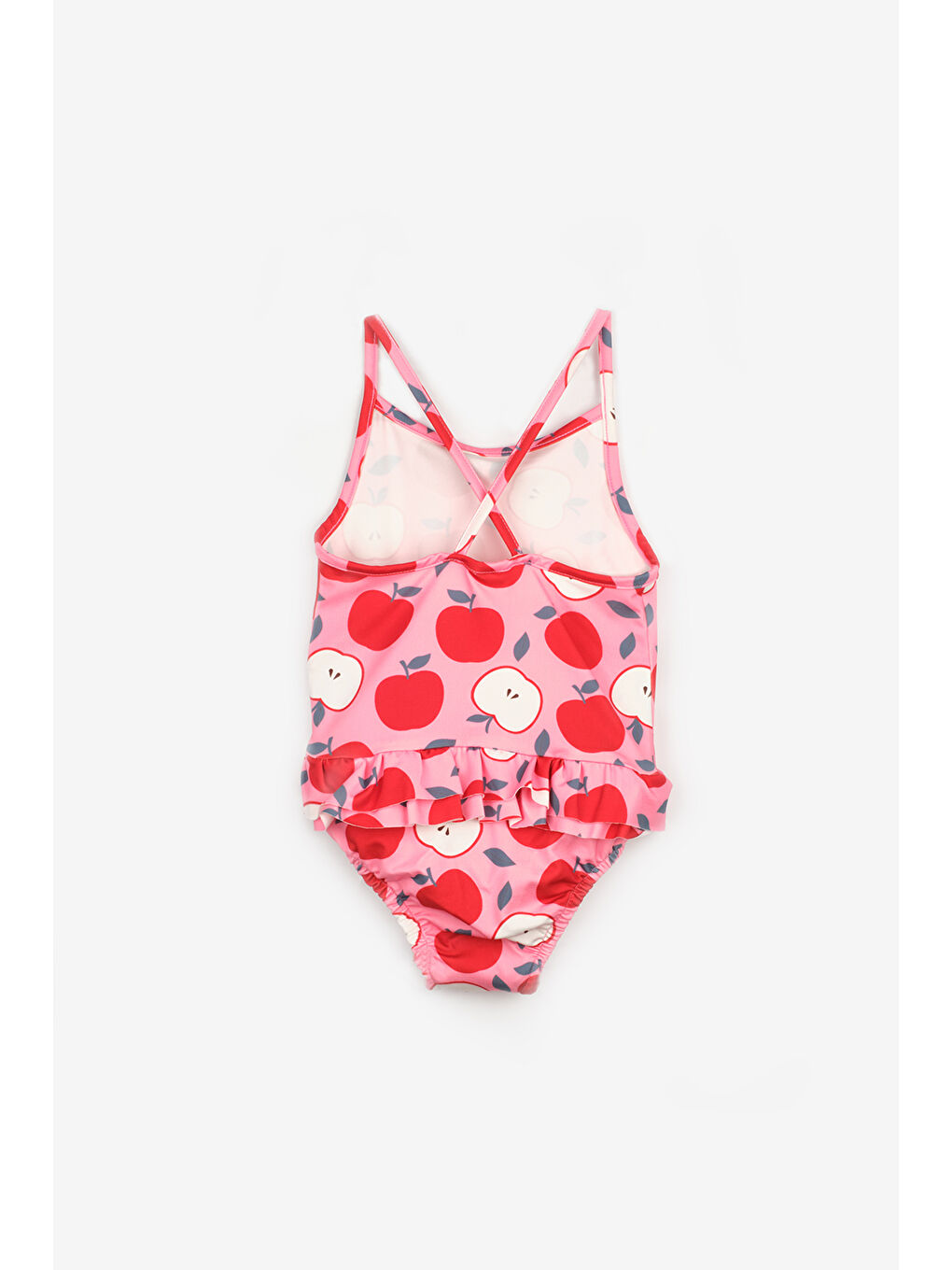 Kırmızı Elma Desenli Çapraz Askılı Kız Çocuk Mayo-1