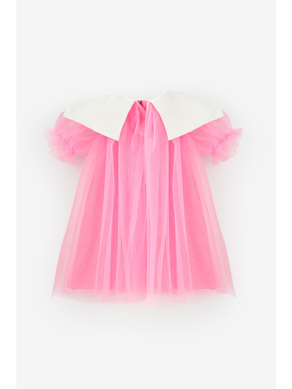Fuşya Sivri Yakalı Kız Çocuk Tül Elbise - Nicole-5