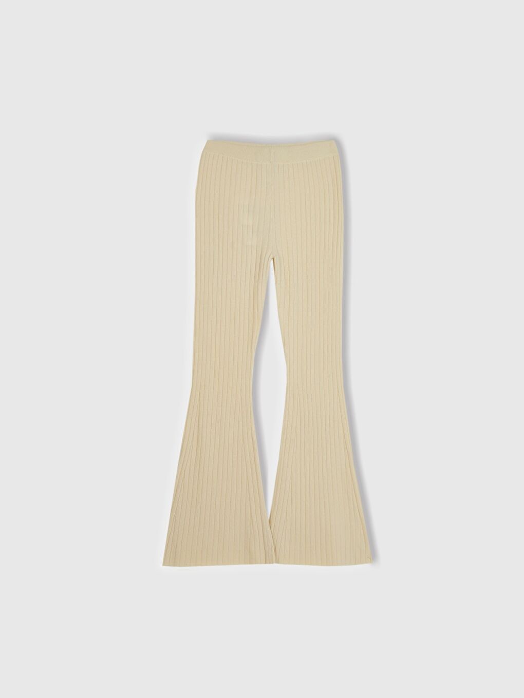 Kadın Bej Yün Karışımlı Regular Fit Triko Pantolon