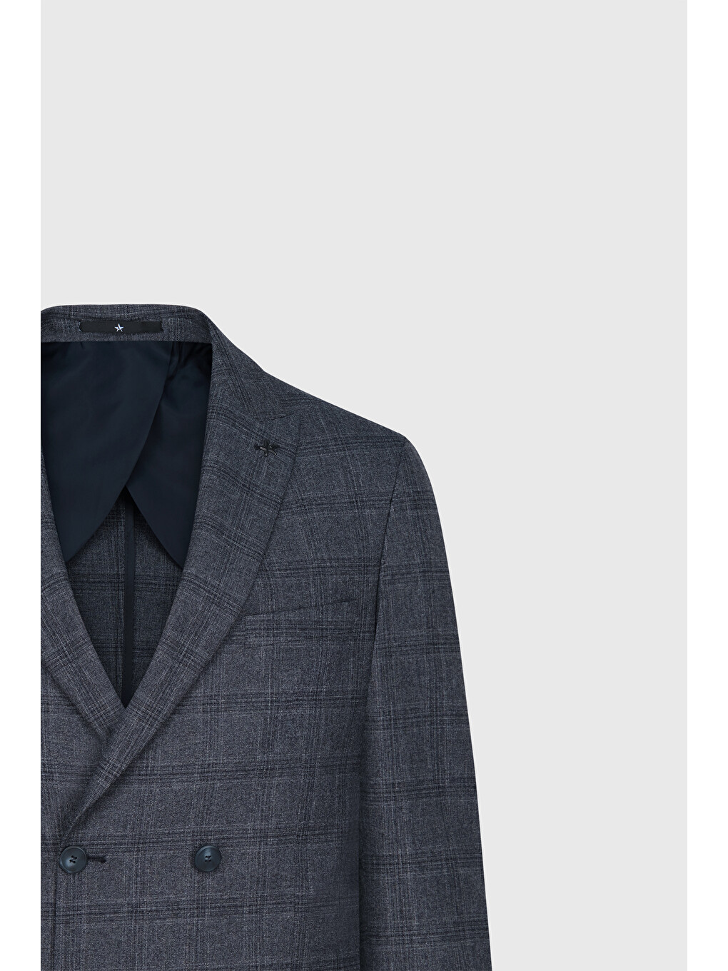 Erkek Koyu Gri Slim Fit Dar Kesim Kırlangıç Yaka Kareli Kapak Cepli Esnek Takım Elbise-10