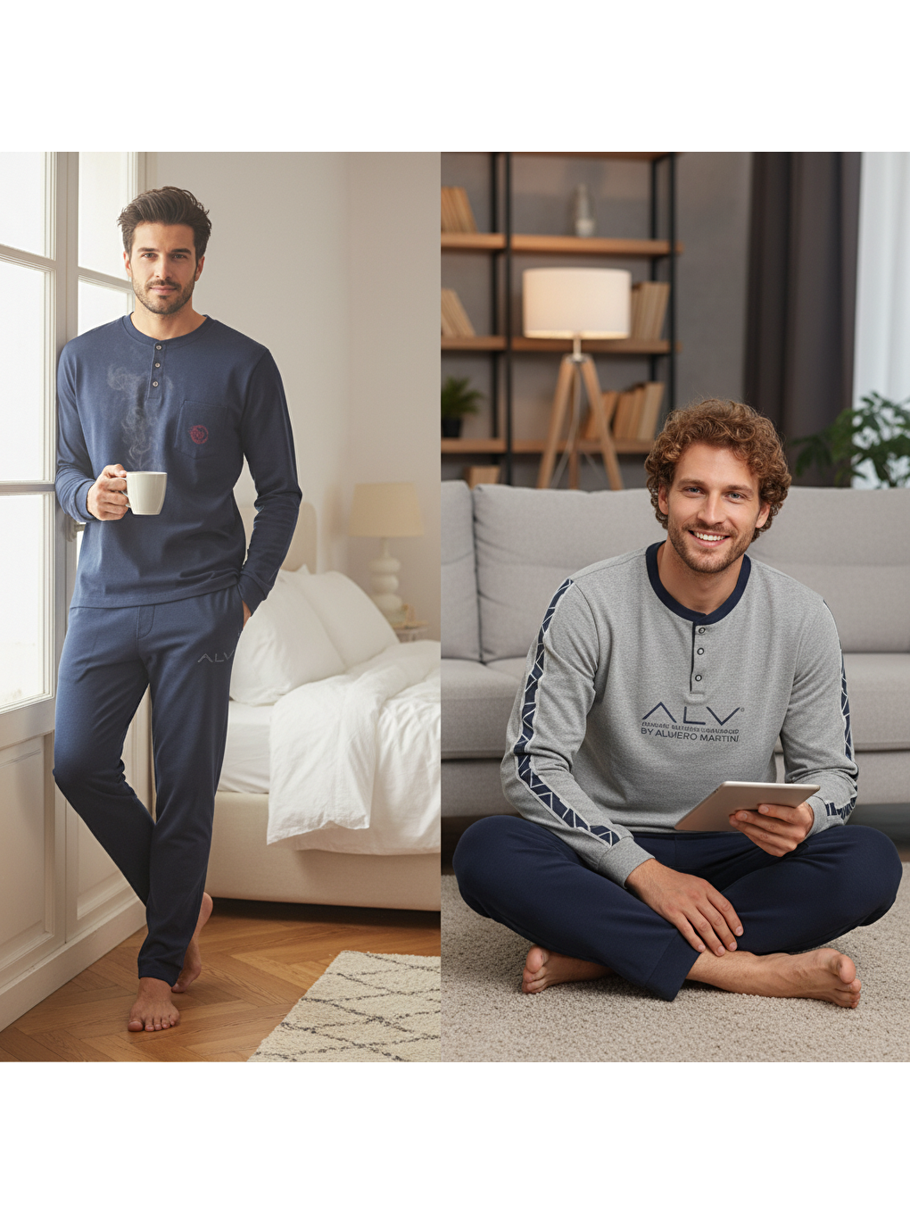 Karışık Erkek Pamuklu Bohçalık Ve Çeyizlik 2 Adet 2'li Pijama Takımı ( Al007 V1, Al003 V2 ) Bb2477
