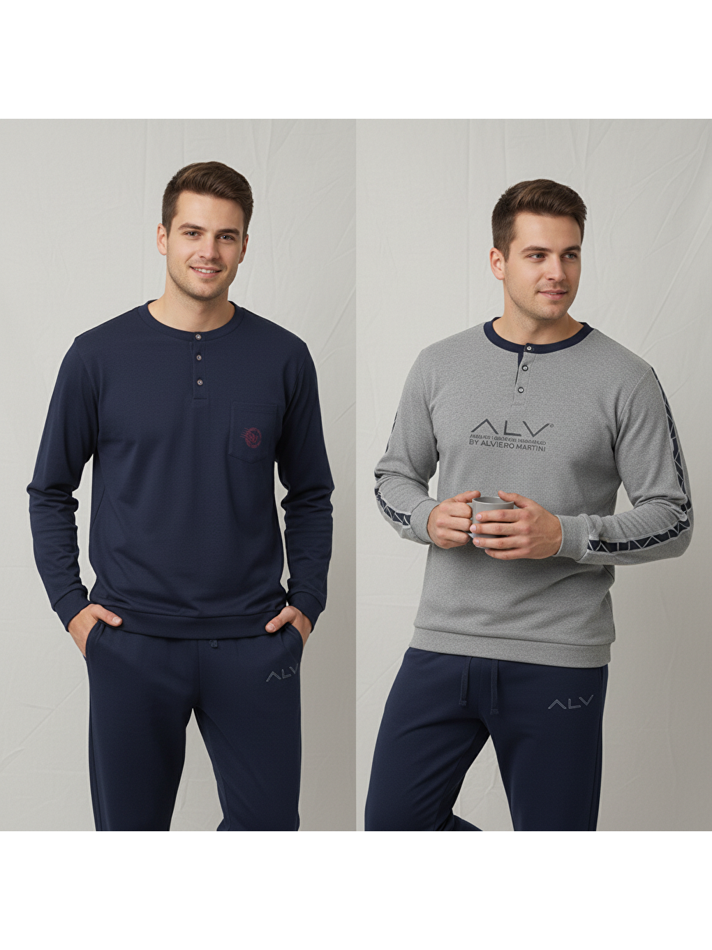 Karışık Erkek Pamuklu Bohçalık Ve Çeyizlik 2 Adet 2'li Pijama Takımı ( Al007 V1, Al003 V2 ) Bb2477-1