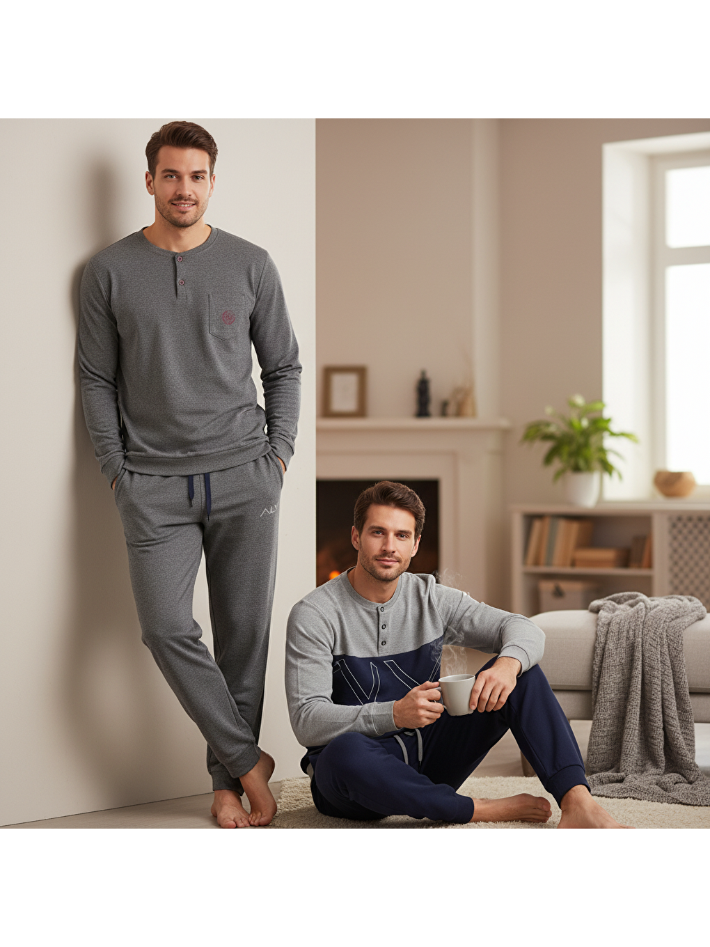 Karışık Erkek Pamuklu Bohçalık Ve Çeyizlik 2 Adet 2'li Pijama Takımı ( Al007 V2, Al008 V2 )-1