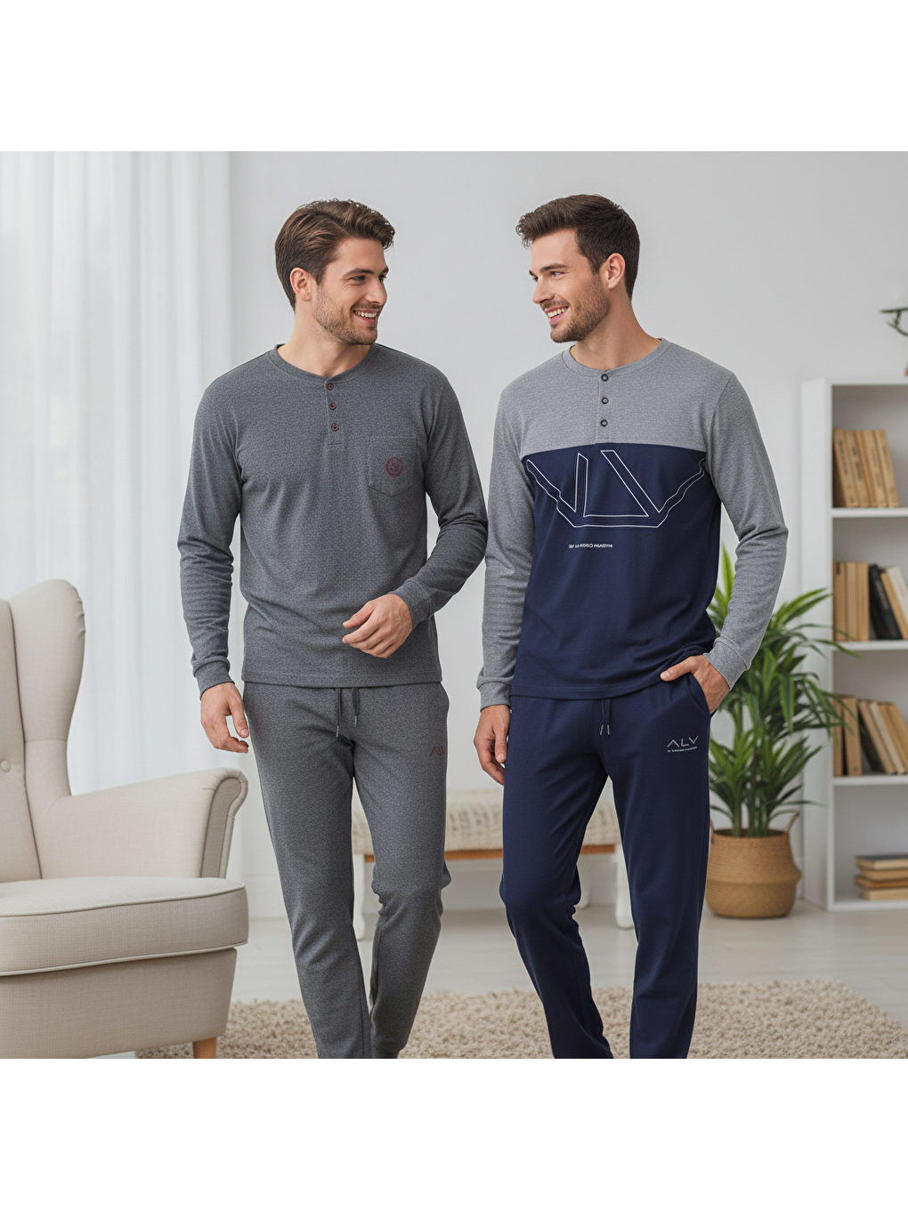 Karışık Erkek Pamuklu Bohçalık Ve Çeyizlik 2 Adet 2'li Pijama Takımı ( Al007 V2, Al008 V2 )-2