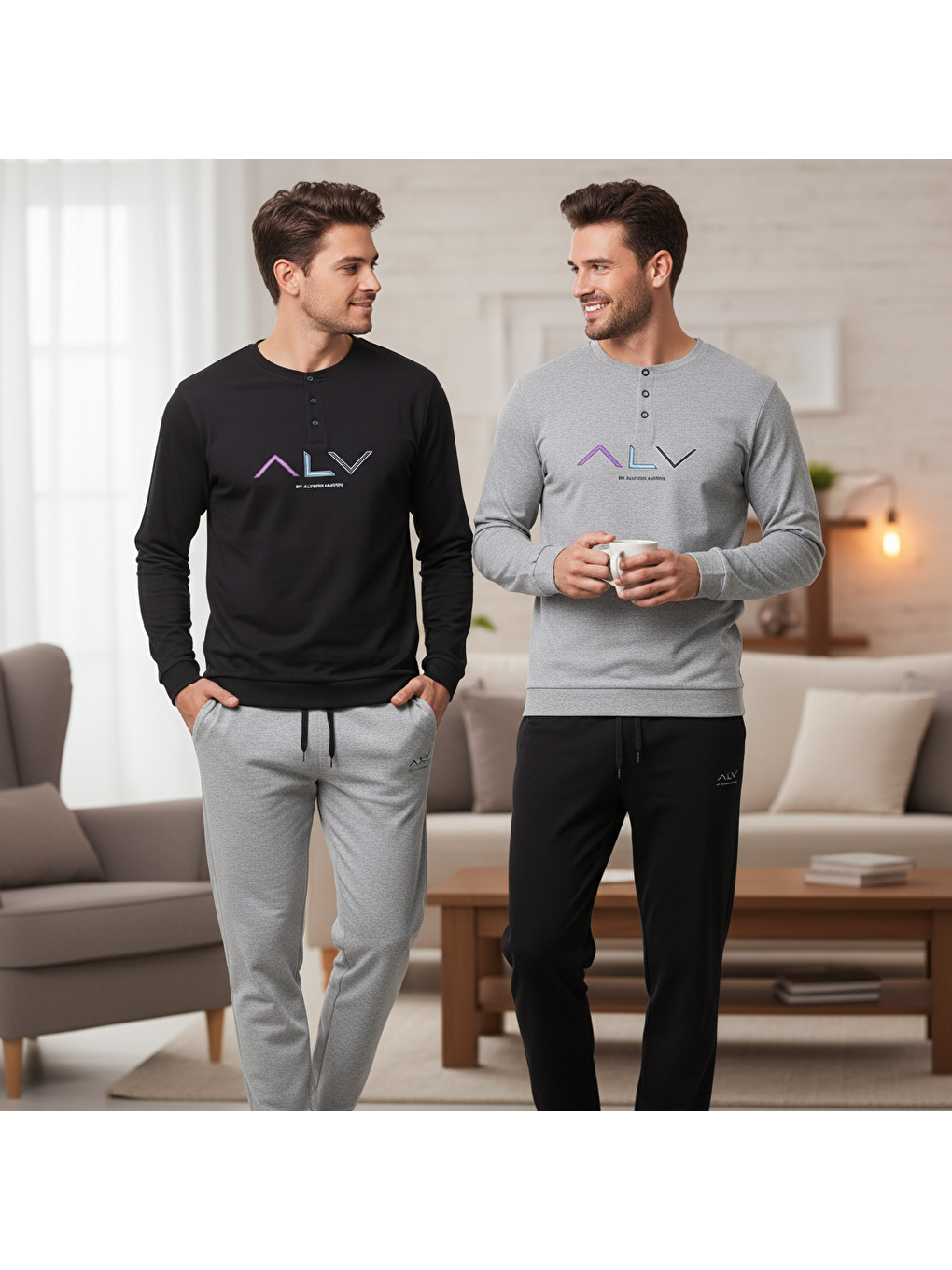 Karışık Erkek Pamuklu Bohçalık Ve Çeyizlik 2 Adet 2'li Pijama Takımı ( Al009 V1, Al009 V2 ) Bb2479-1
