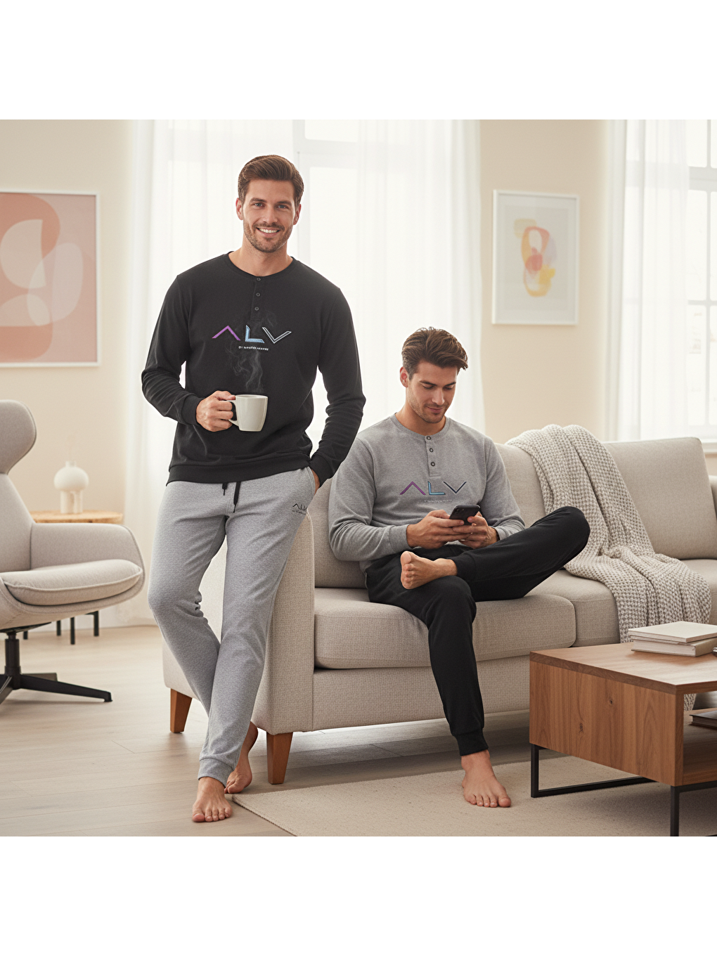 Karışık Erkek Pamuklu Bohçalık Ve Çeyizlik 2 Adet 2'li Pijama Takımı ( Al009 V1, Al009 V2 ) Bb2479-2