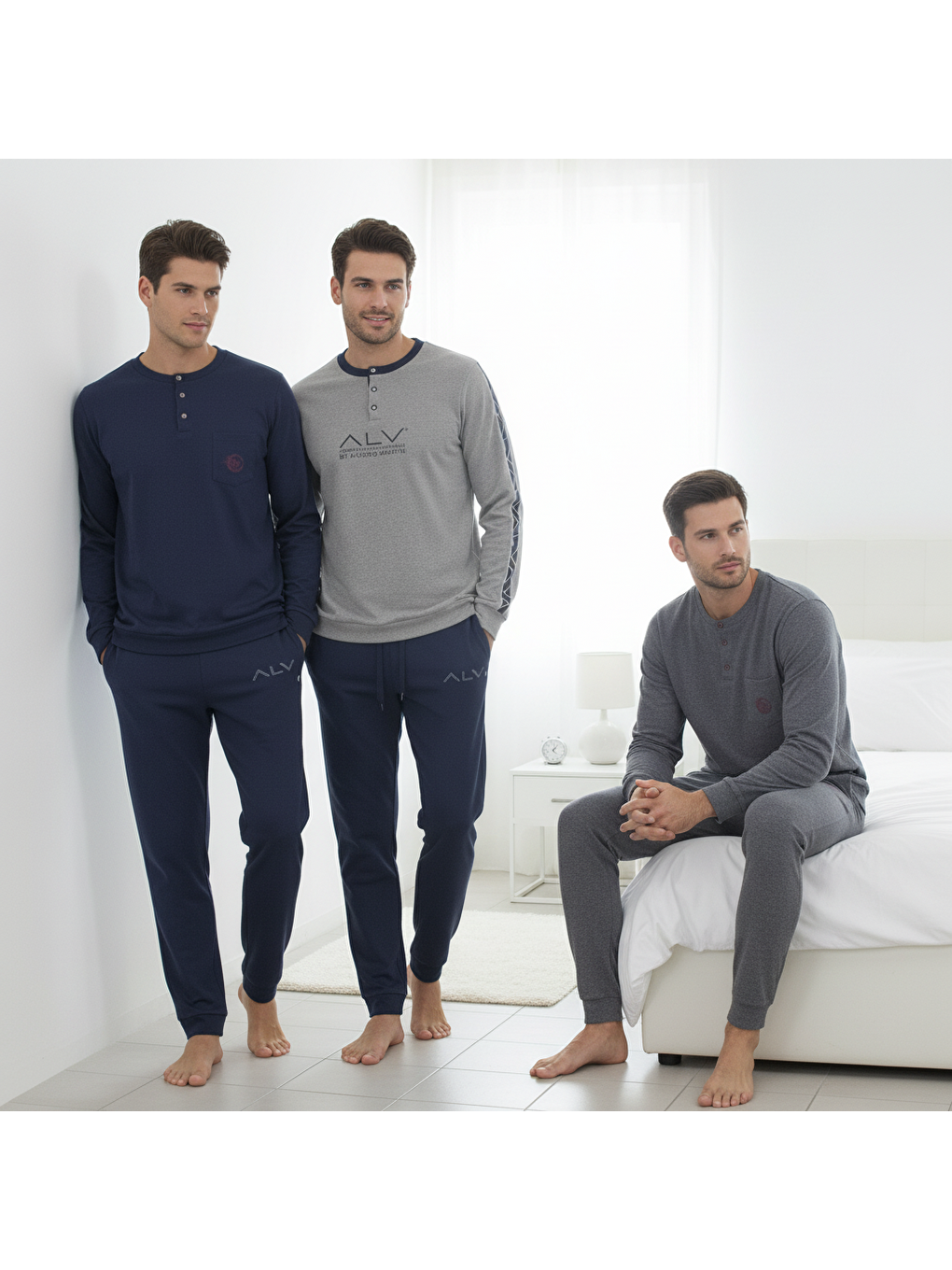 Karışık Erkek Pamuklu Bohçalık Ve Çeyizlik 3 Adet 2'li Pijama Takımı ( Al007 V1, Al003 V2, Al007 V2 ) Bb2480-1