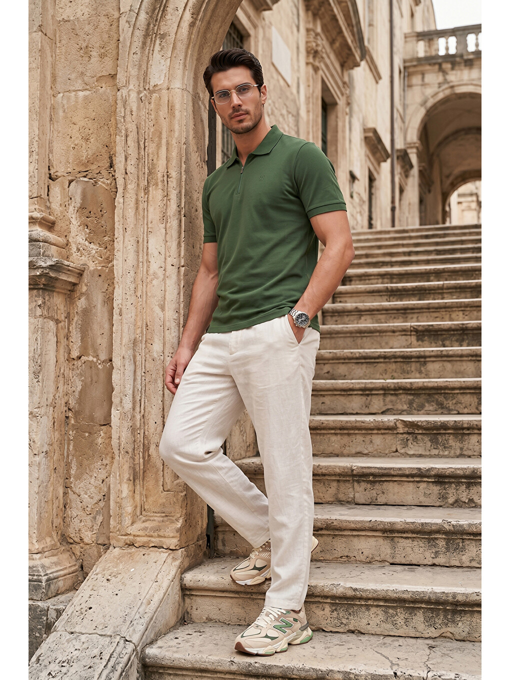 Yeşil Regular Fit Fermuarlı Polo T Shirt 5904069