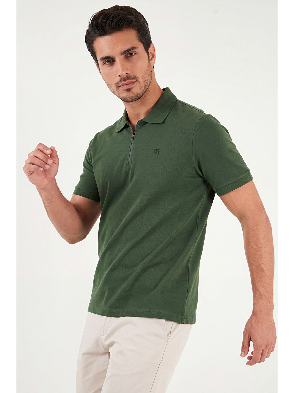Yeşil Regular Fit Fermuarlı Polo T Shirt 5904069-1