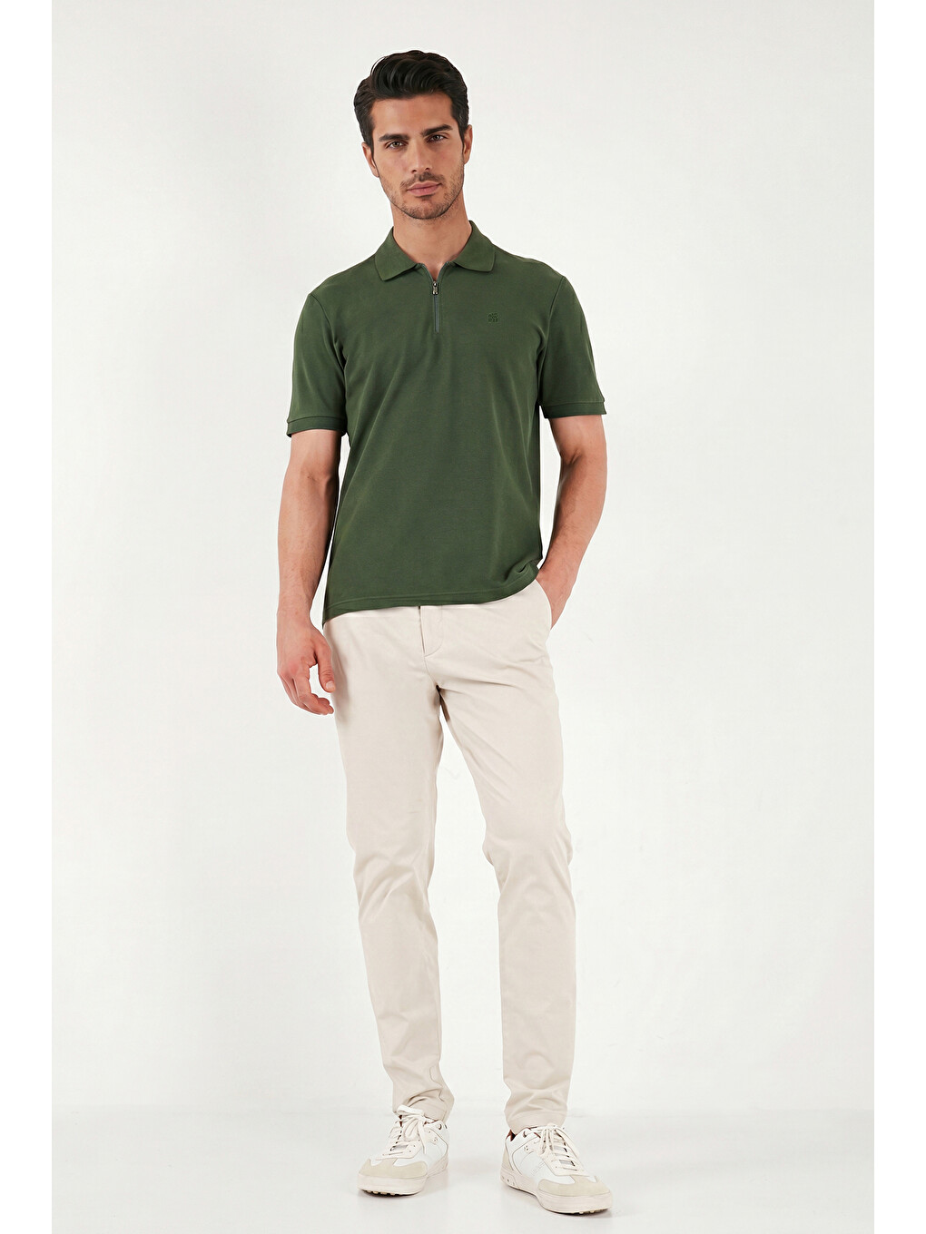 Yeşil Regular Fit Fermuarlı Polo T Shirt 5904069-2