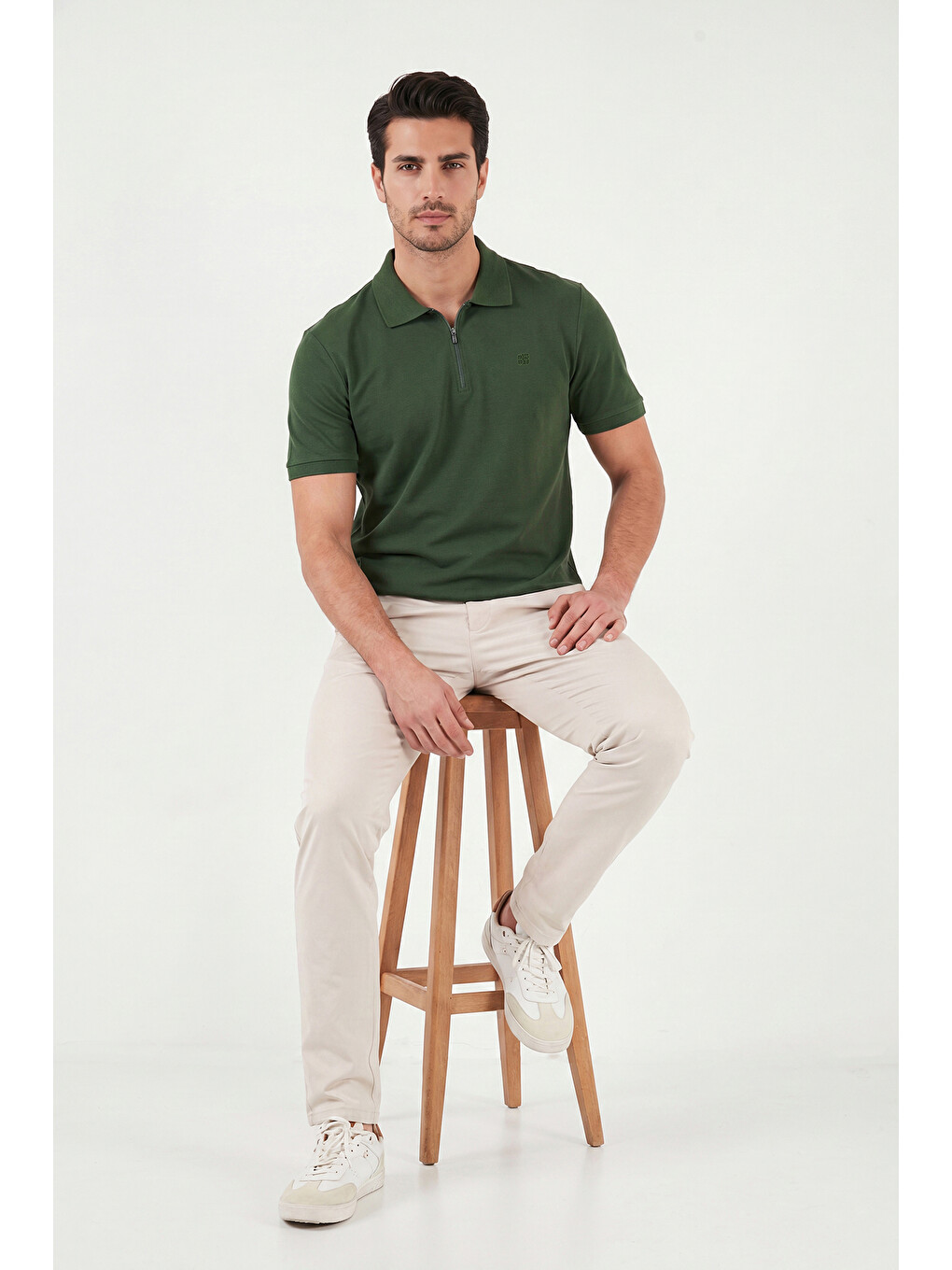 Yeşil Regular Fit Fermuarlı Polo T Shirt 5904069-4