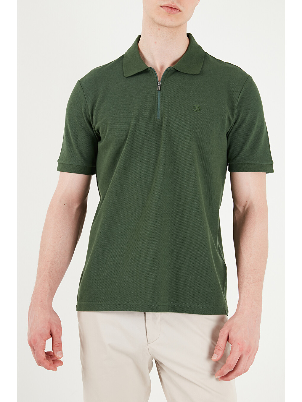 Yeşil Regular Fit Fermuarlı Polo T Shirt 5904069-5