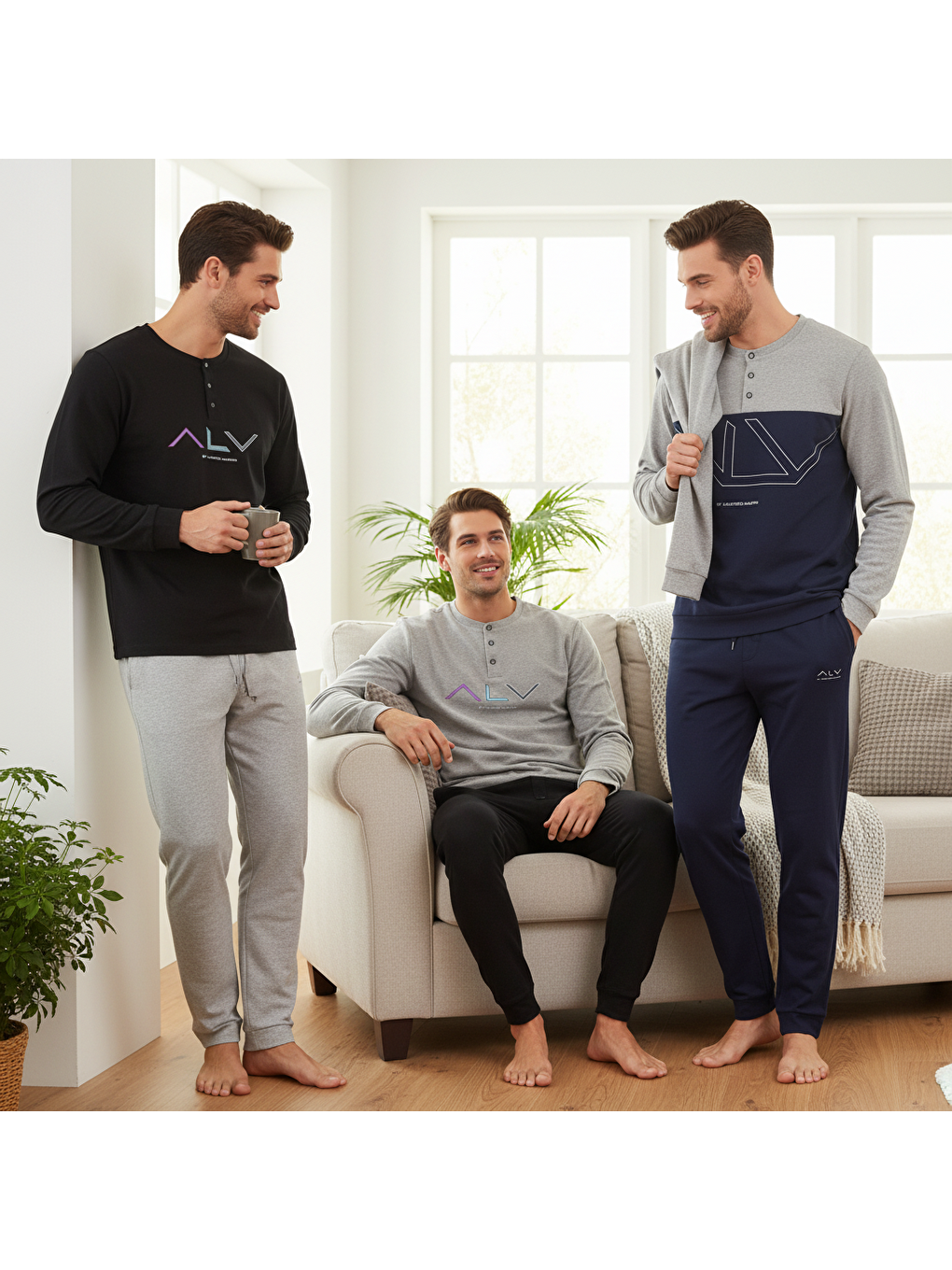 Karışık Erkek Pamuklu Bohçalık Ve Çeyizlik 3 Adet 2'li Pijama Takımı ( Al009 V1, Al009 V2, Al008 V2 ) Bb2481-1