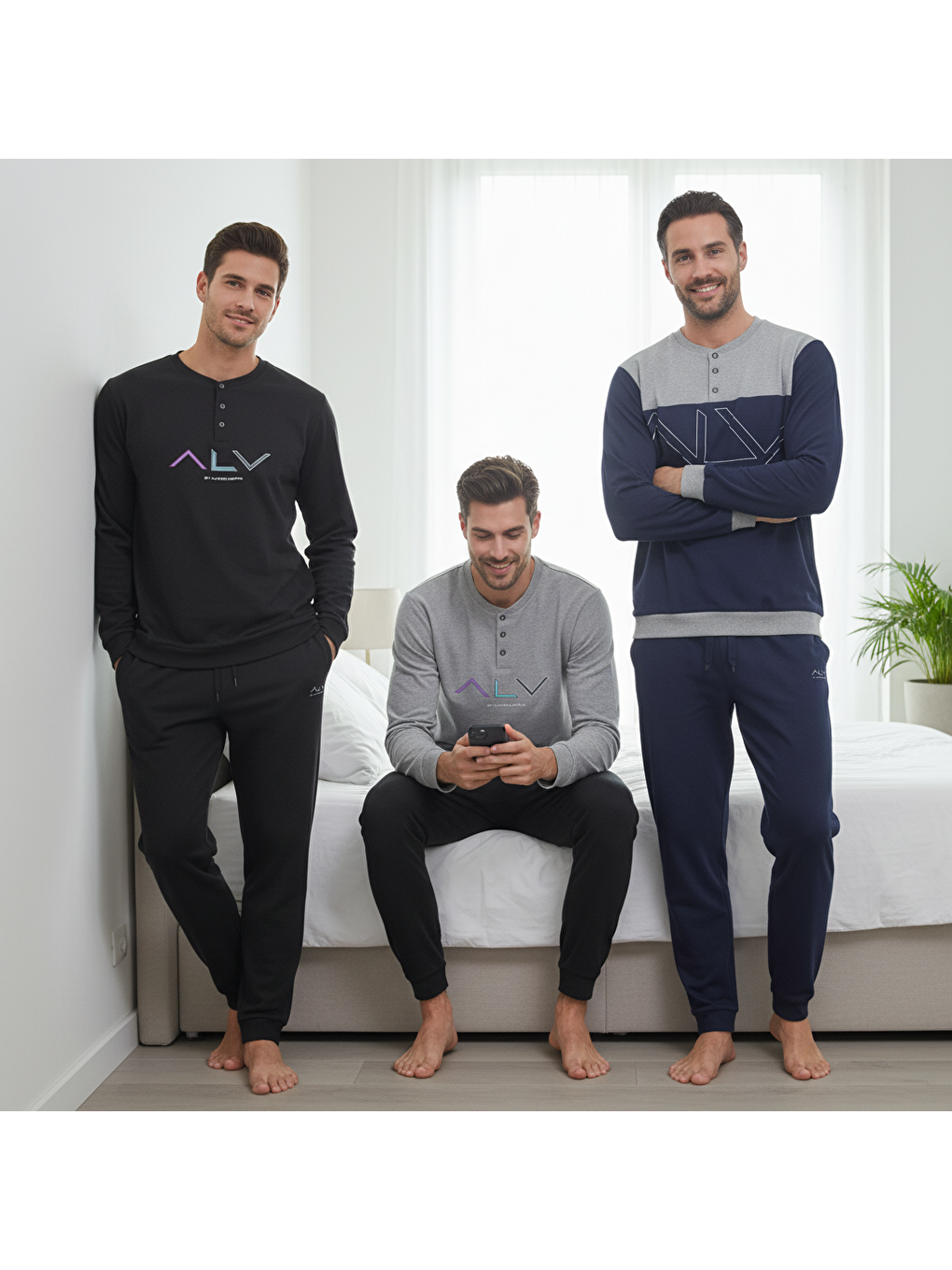 Karışık Erkek Pamuklu Bohçalık Ve Çeyizlik 3 Adet 2'li Pijama Takımı ( Al009 V1, Al009 V2, Al008 V2 ) Bb2481-2