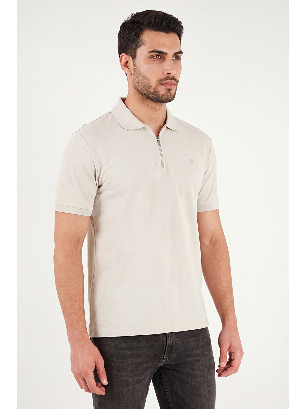Bej Regular Fit Fermuarlı Polo T Shirt 5904069-2