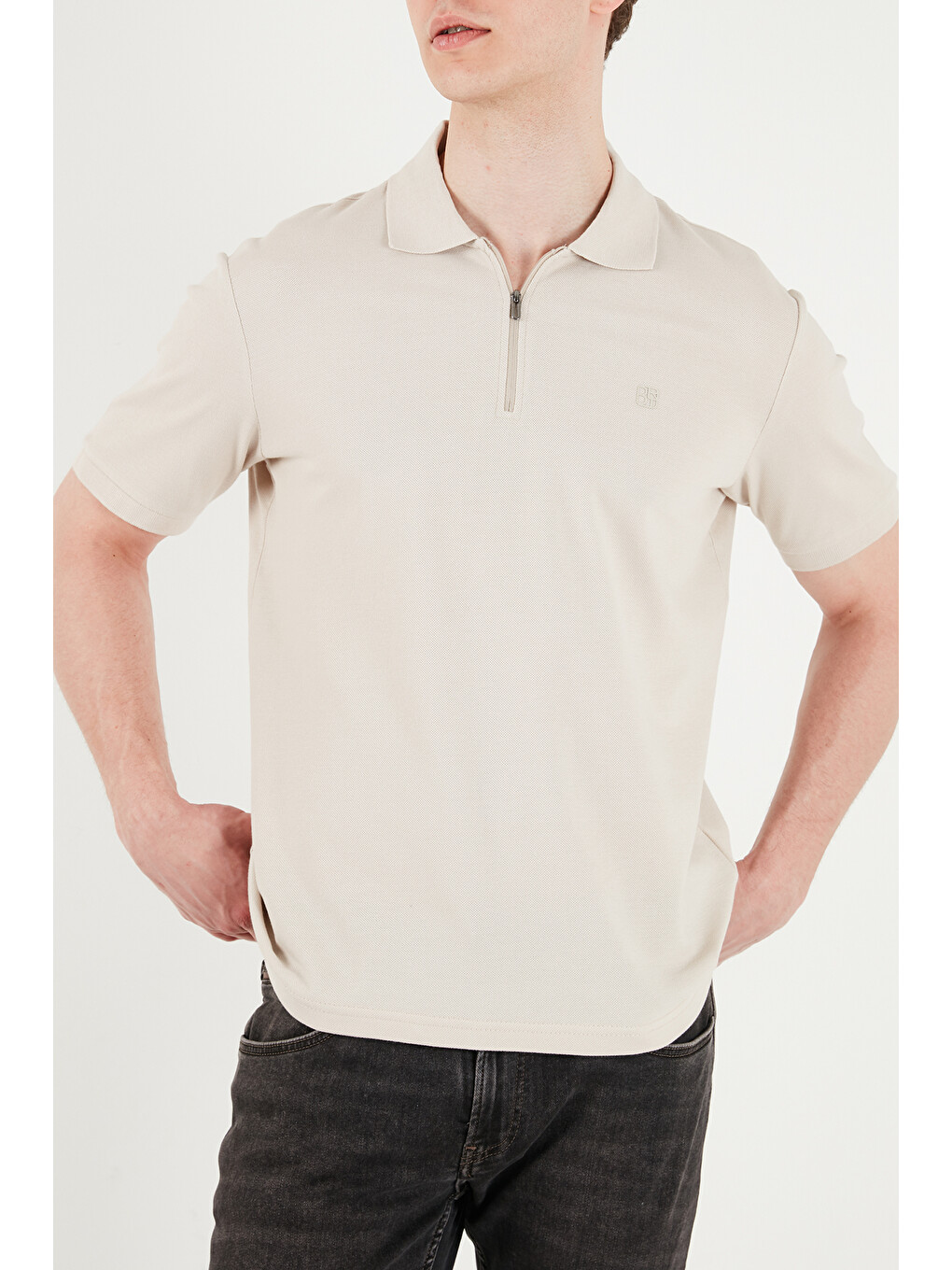 Bej Regular Fit Fermuarlı Polo T Shirt 5904069-4